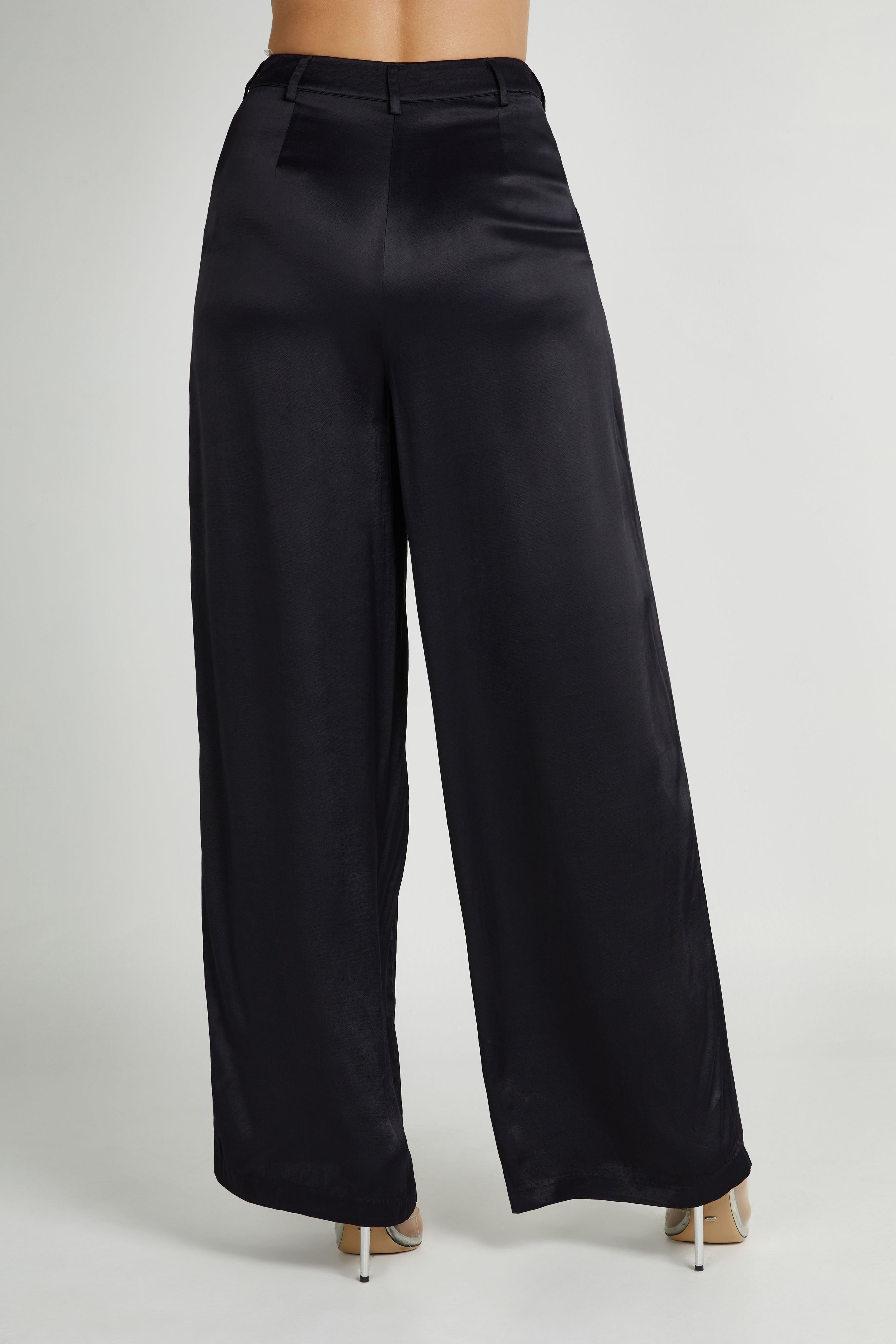 Nour Satin Wide Leg Pant - Black