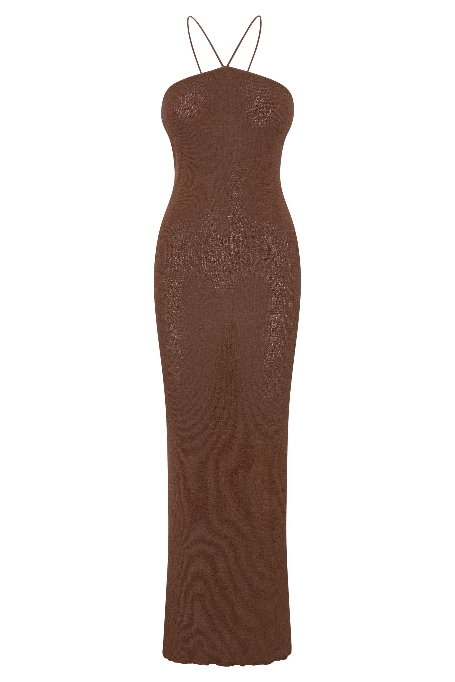 Aryana Asymmetrical Straight Maxi Halter Knit Dress - Clay