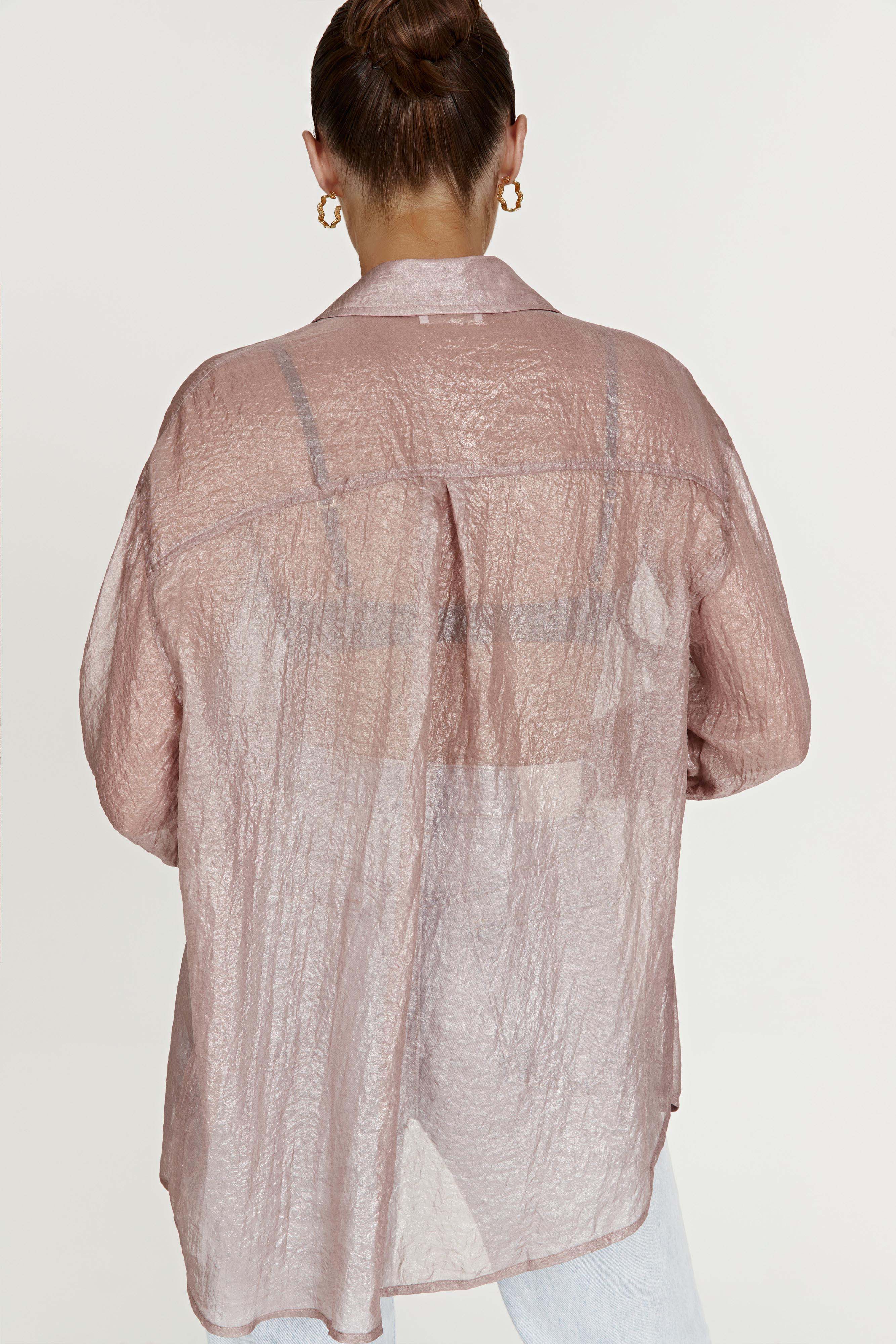 Molly Oversized Sheer Iridescent Shirt - Taupe