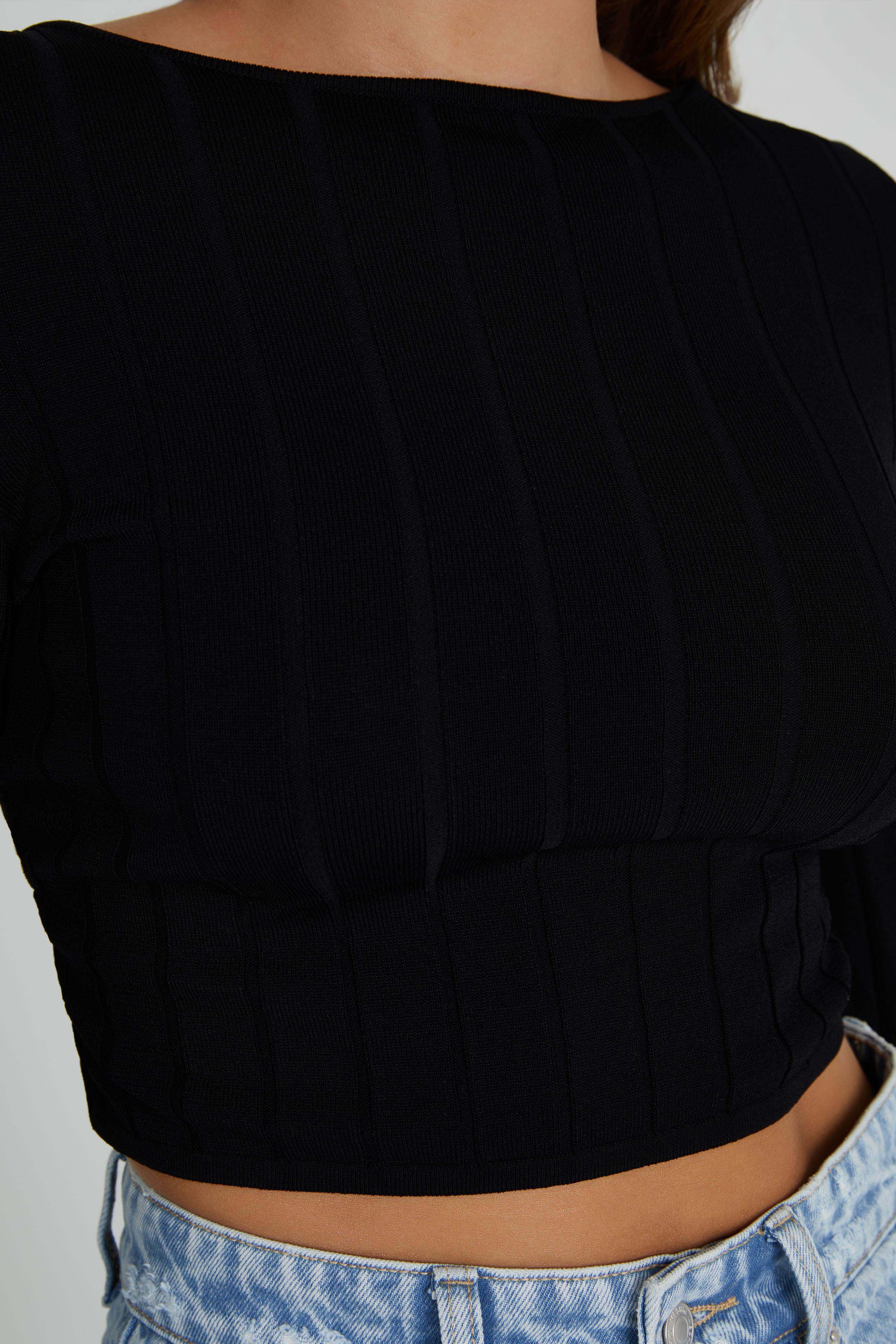 Celine Twist Back Extreme Rib Top - Black