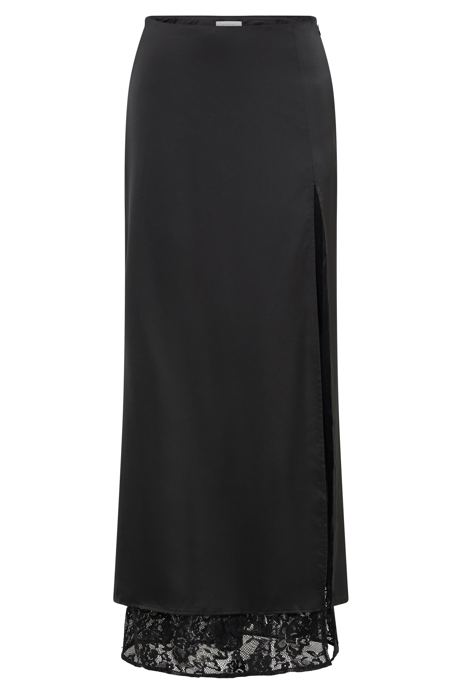 Mia Satin Lace Midi Skirt - Black