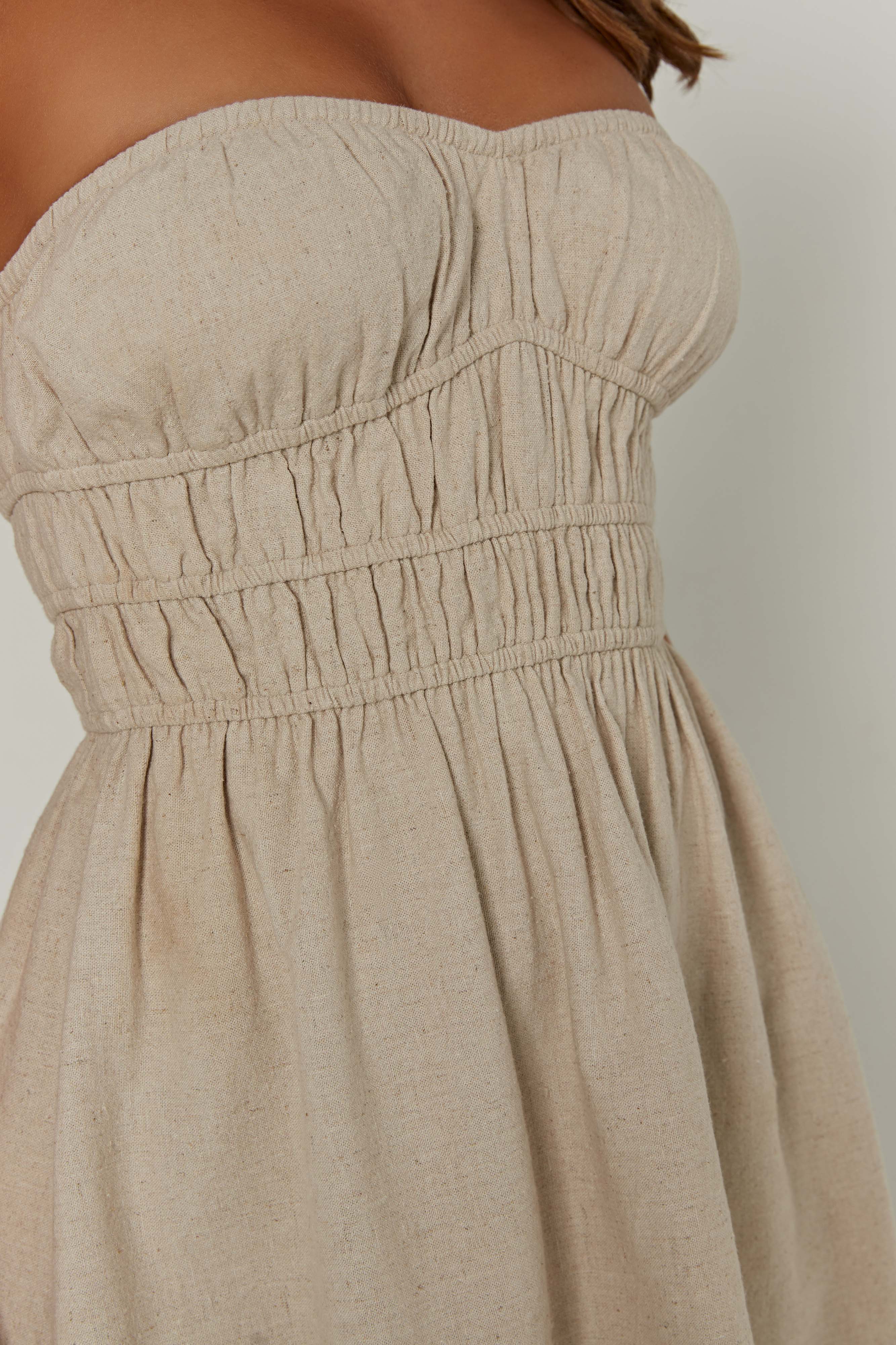 Eloise Strapless Linen Mini Dress - Natural