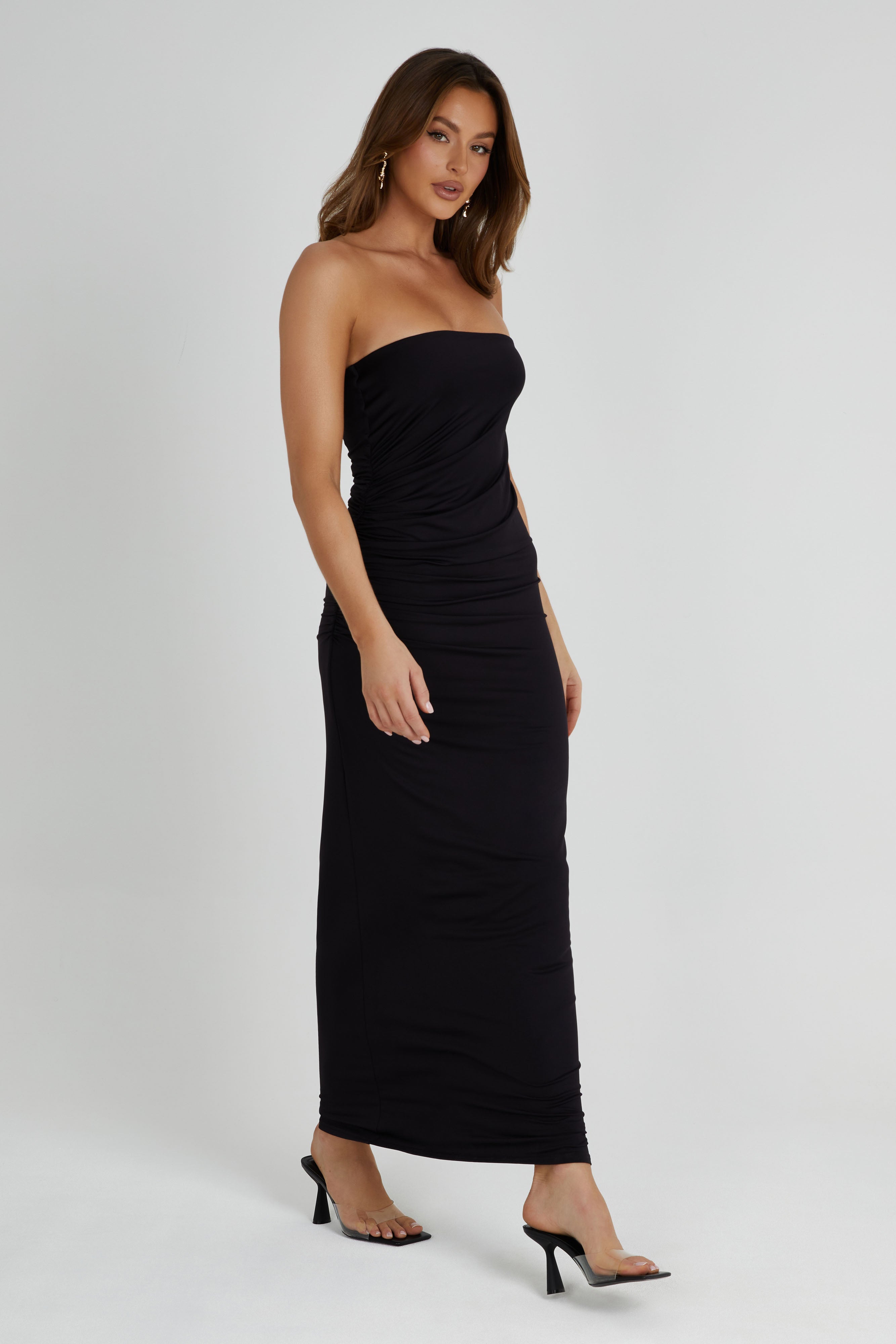 Astraea Recycled Nylon Drape Maxi Dress - Black