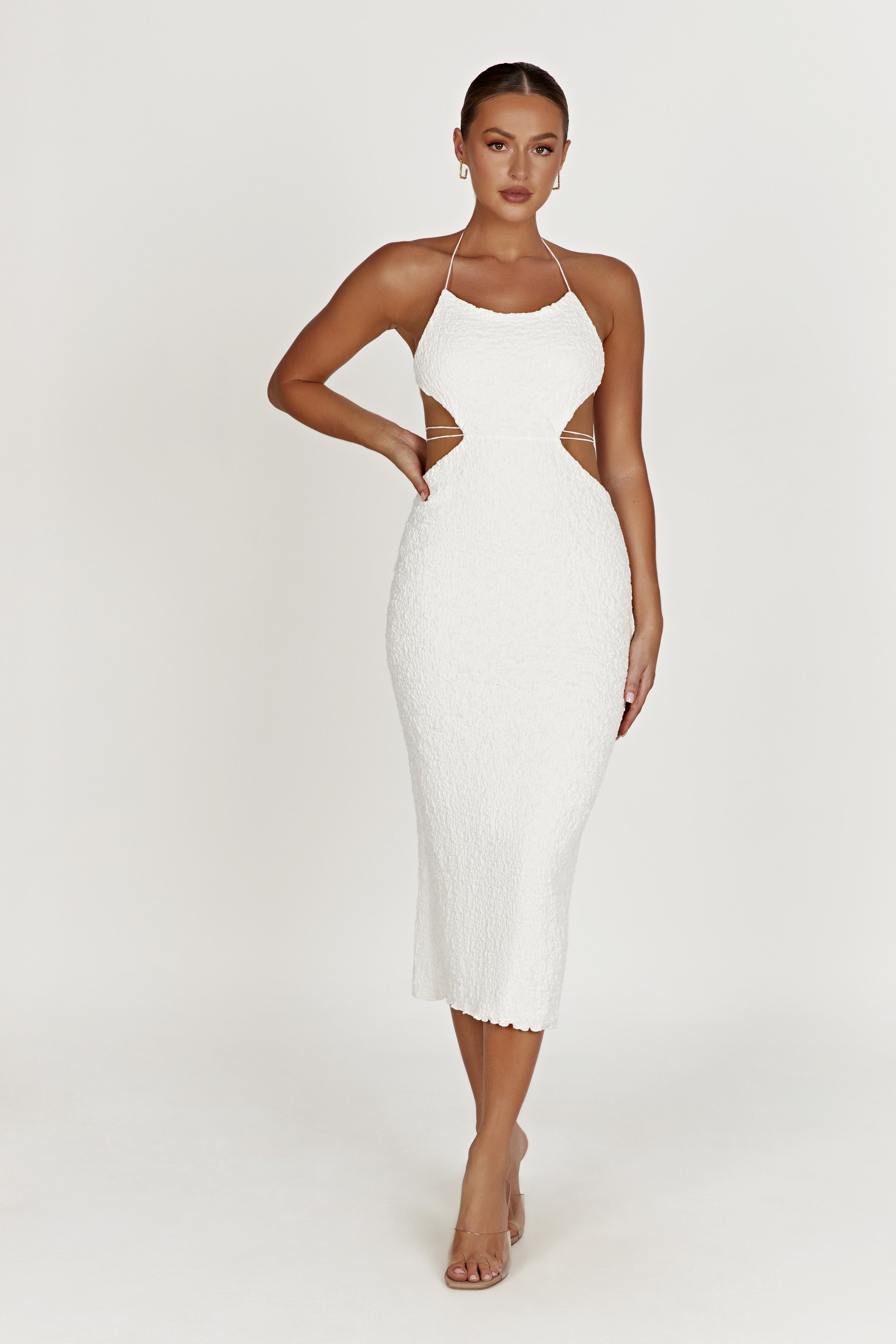 Sakura Textured Midi Dress - White