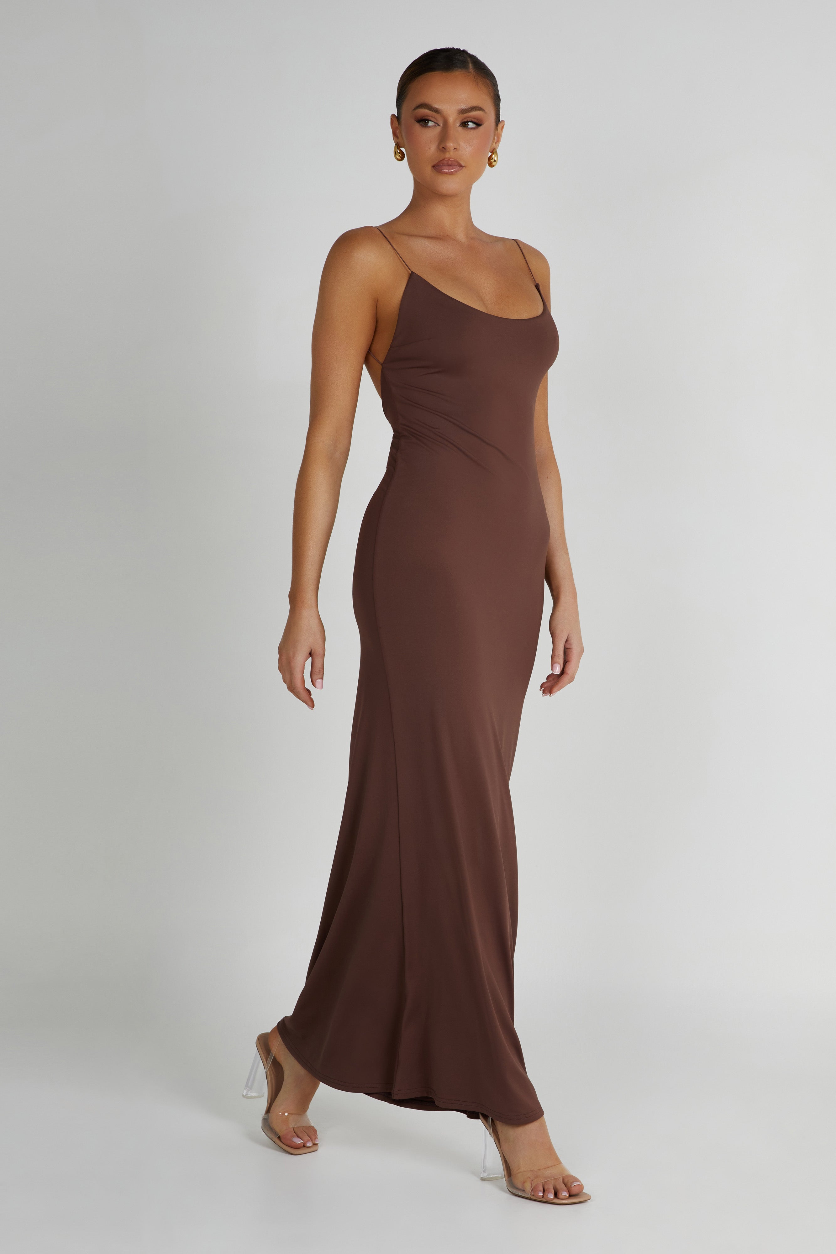 Nikkita Recycled Nylon Strappy Maxi Dress - Mocha