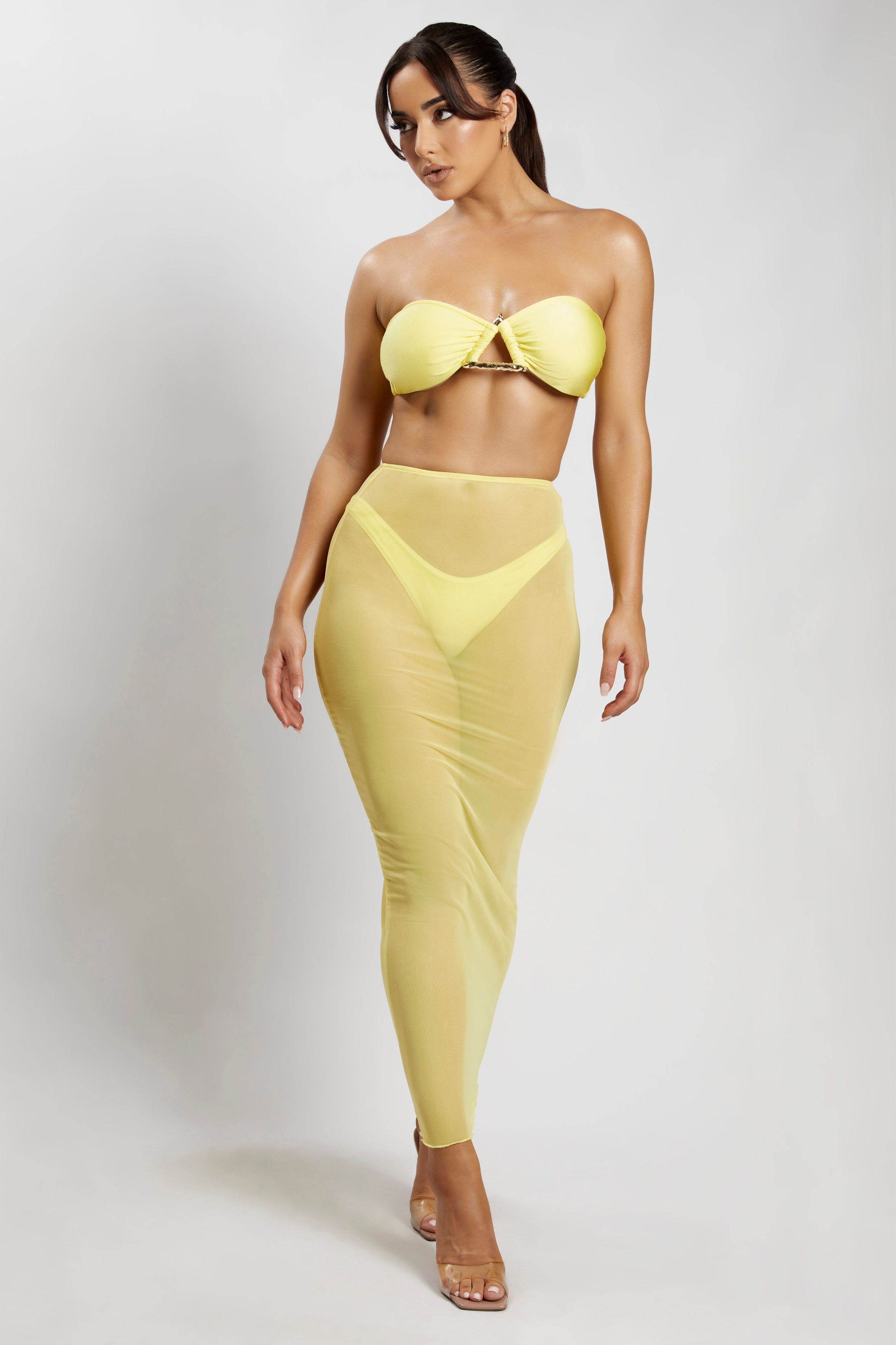 Elly Triangle Hardware Bandeau Bikini Top - Canary Yellow