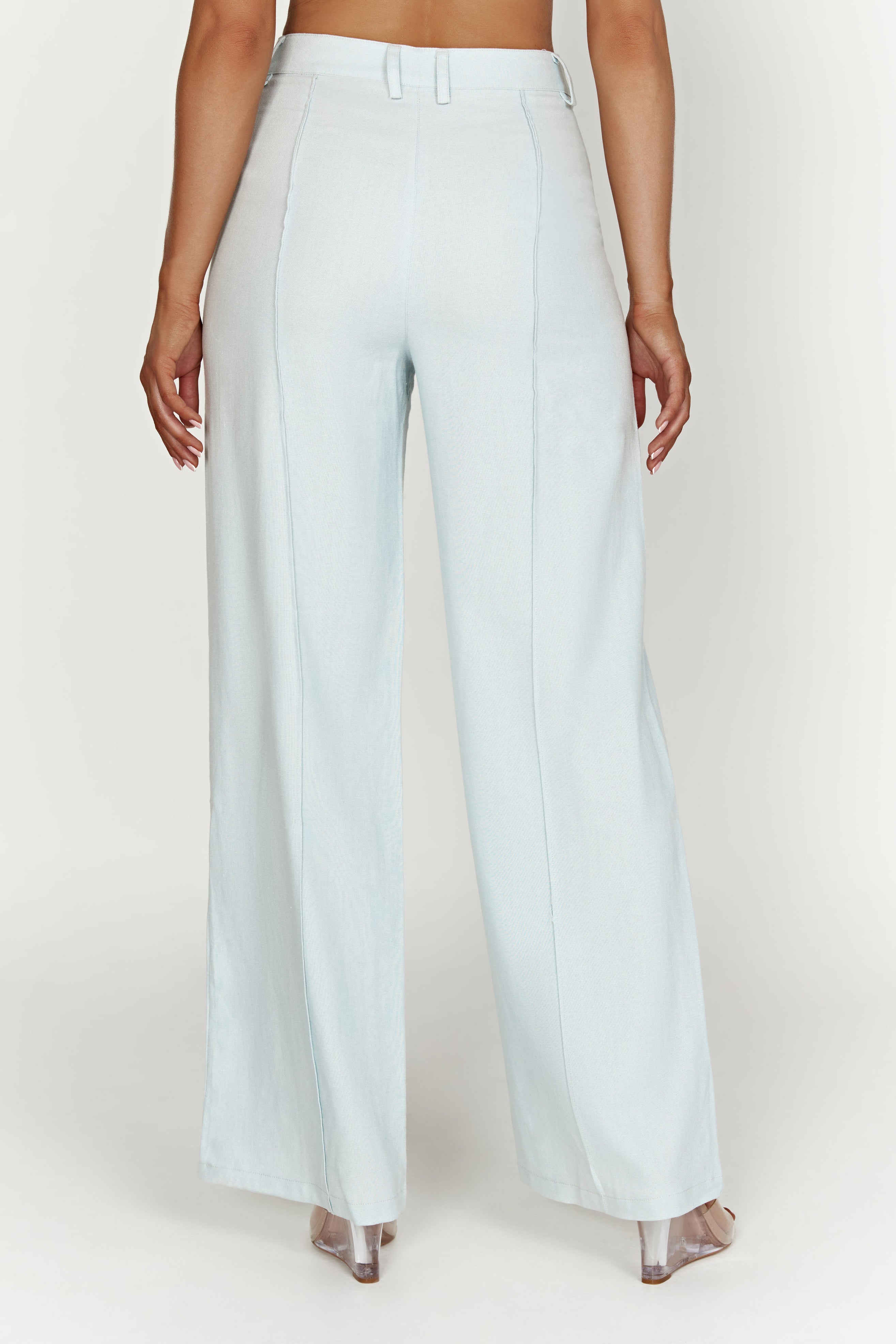 Julie Wide Leg Linen Pants - Powder Blue
