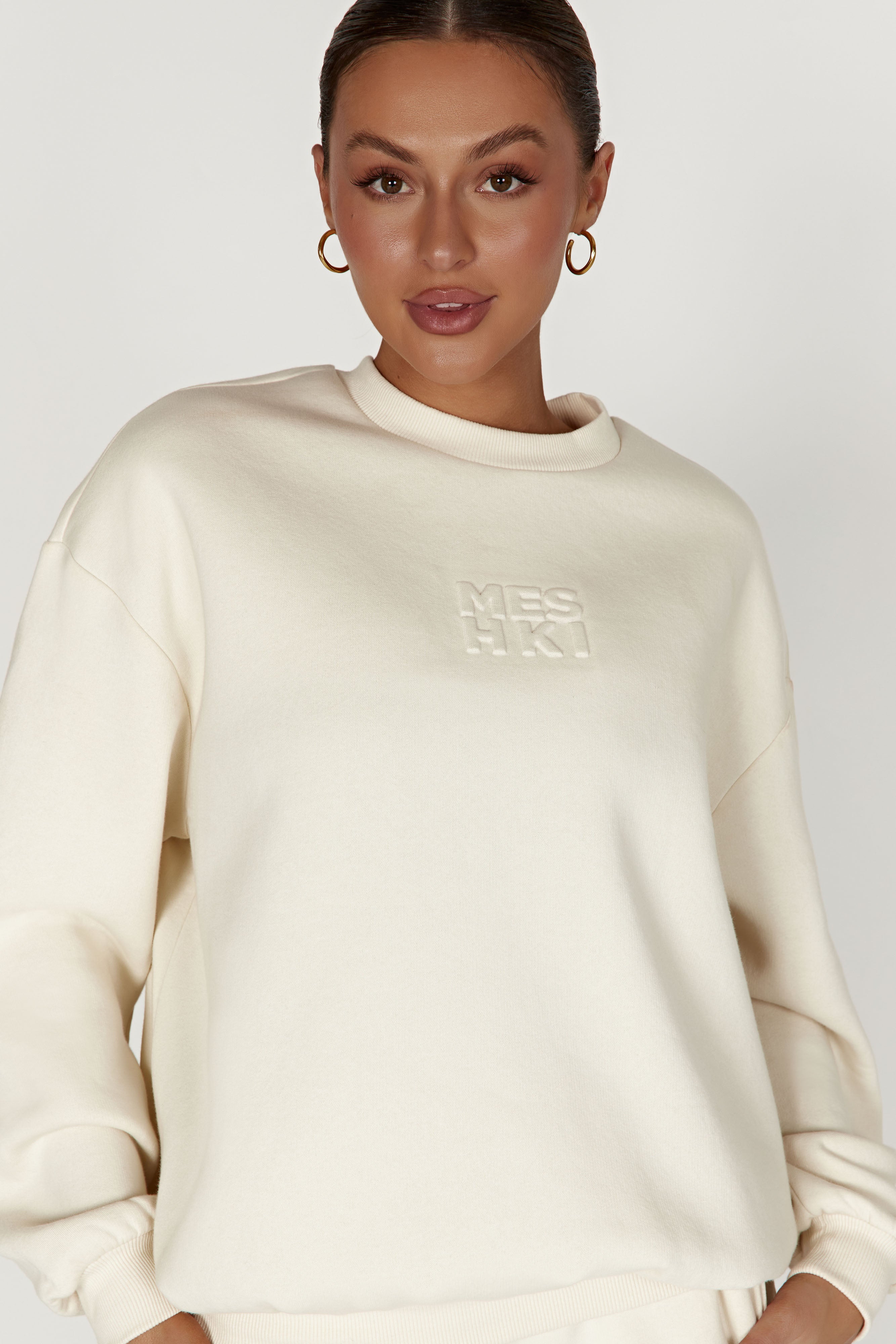 Sutton Embossed Fleeceback Crewneck - Bone
