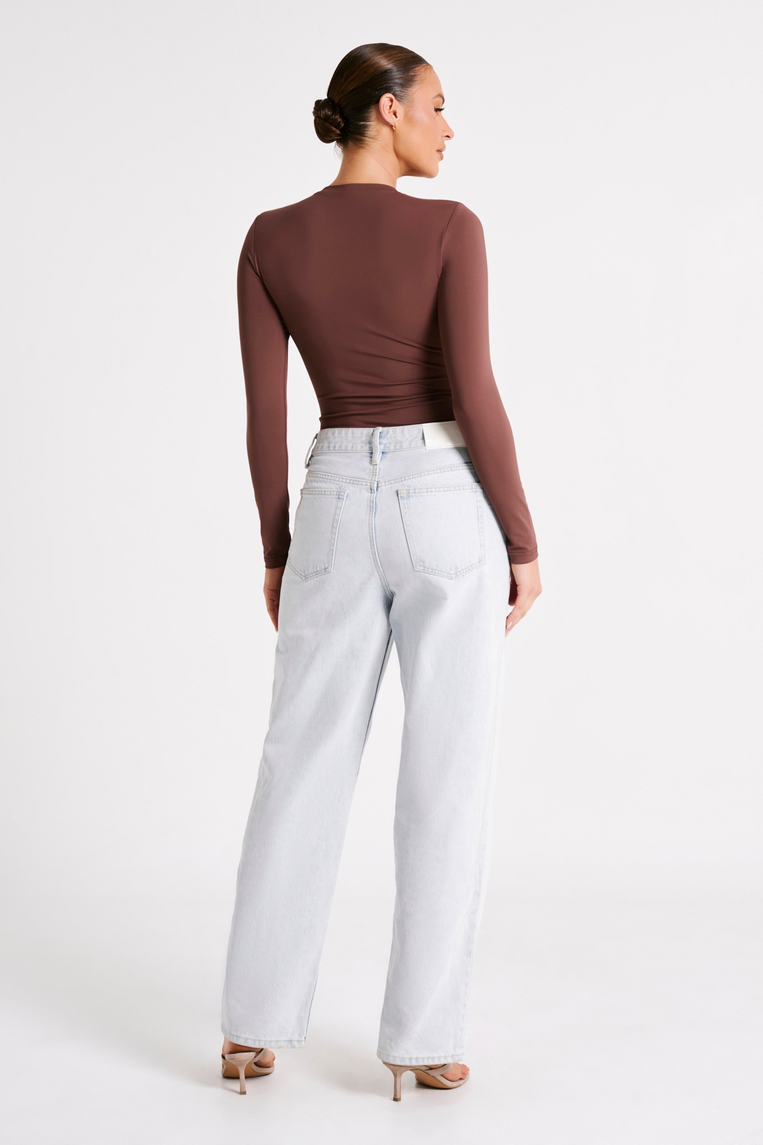 Delilah Recycled Nylon Long Sleeve Crew Neck Bodysuit - Mocha