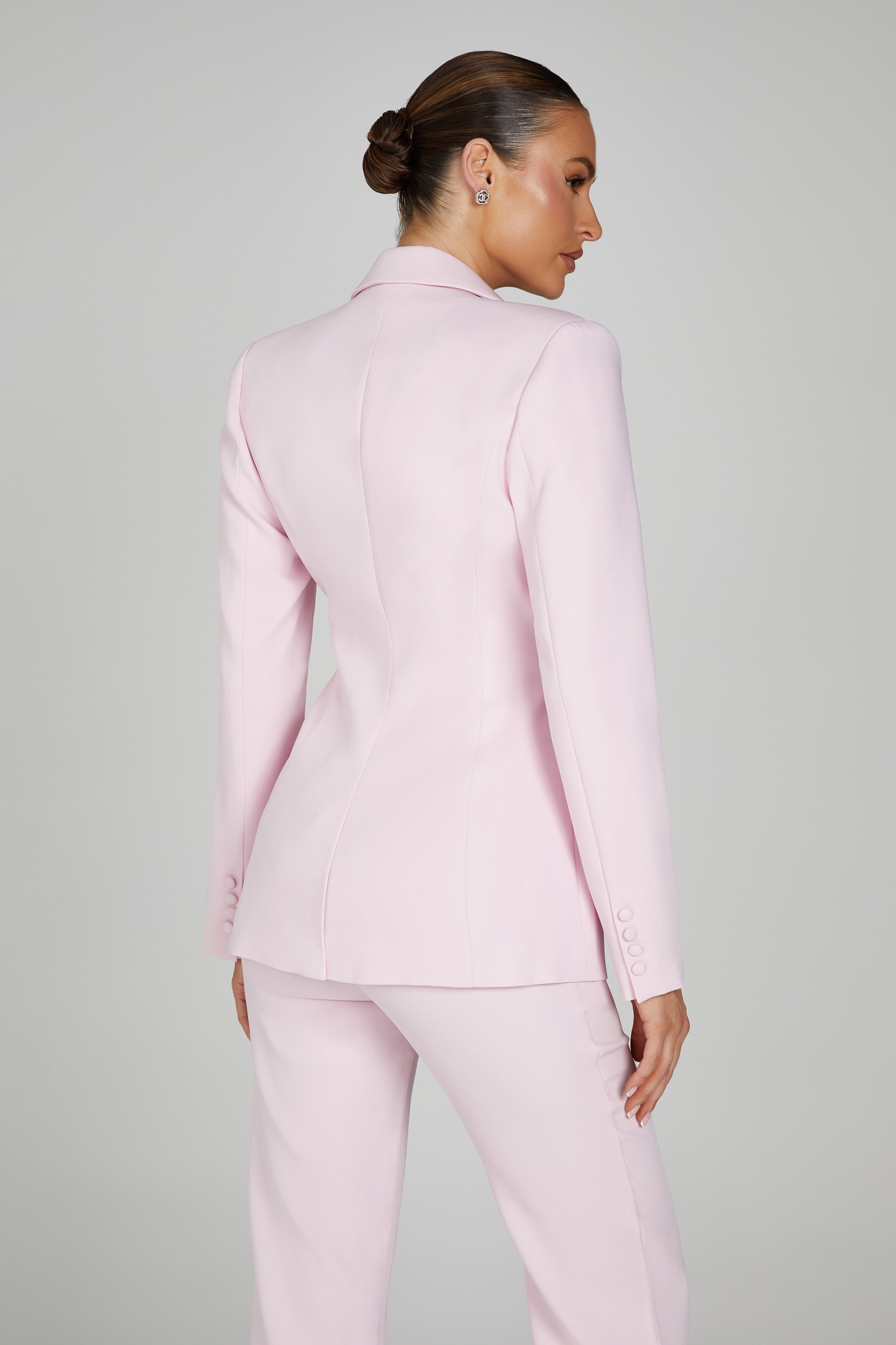 Helda Fitted Cinched Waist Blazer - Blush Pink