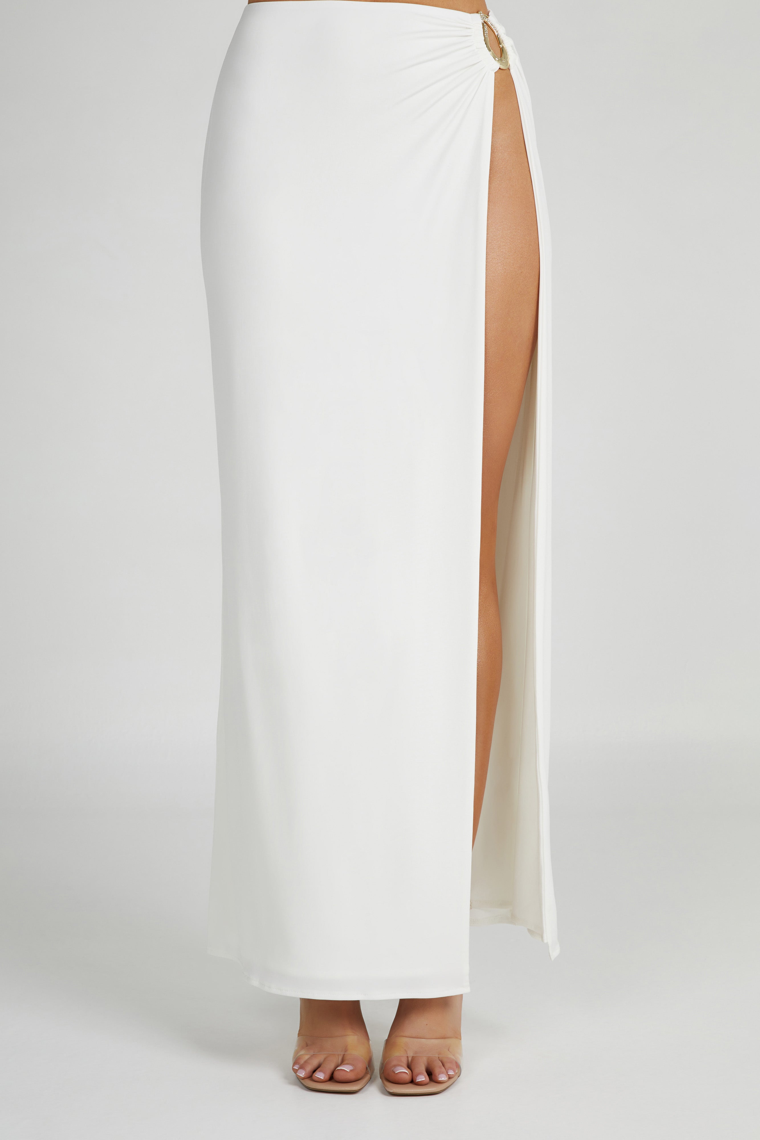 Suri Slinky Maxi Skirt With Hardware - White