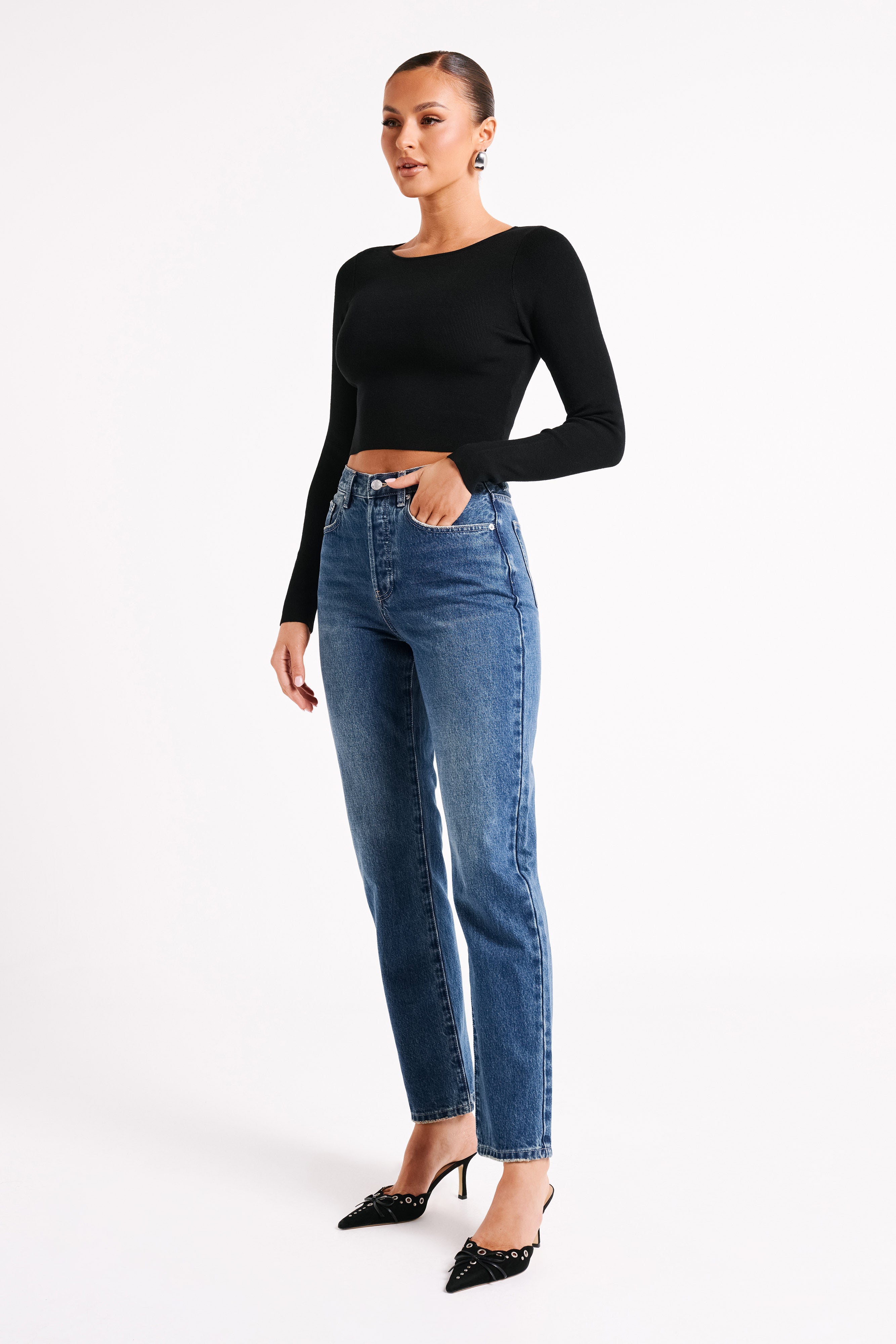Haisley Long Sleeve Knit Top - Black