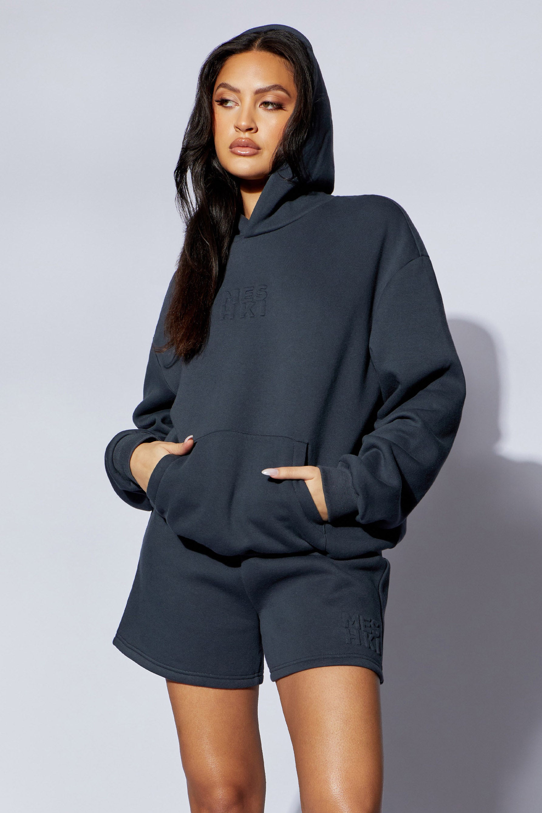 Arden Embossed Fleeceback Hoodie - Charcoal