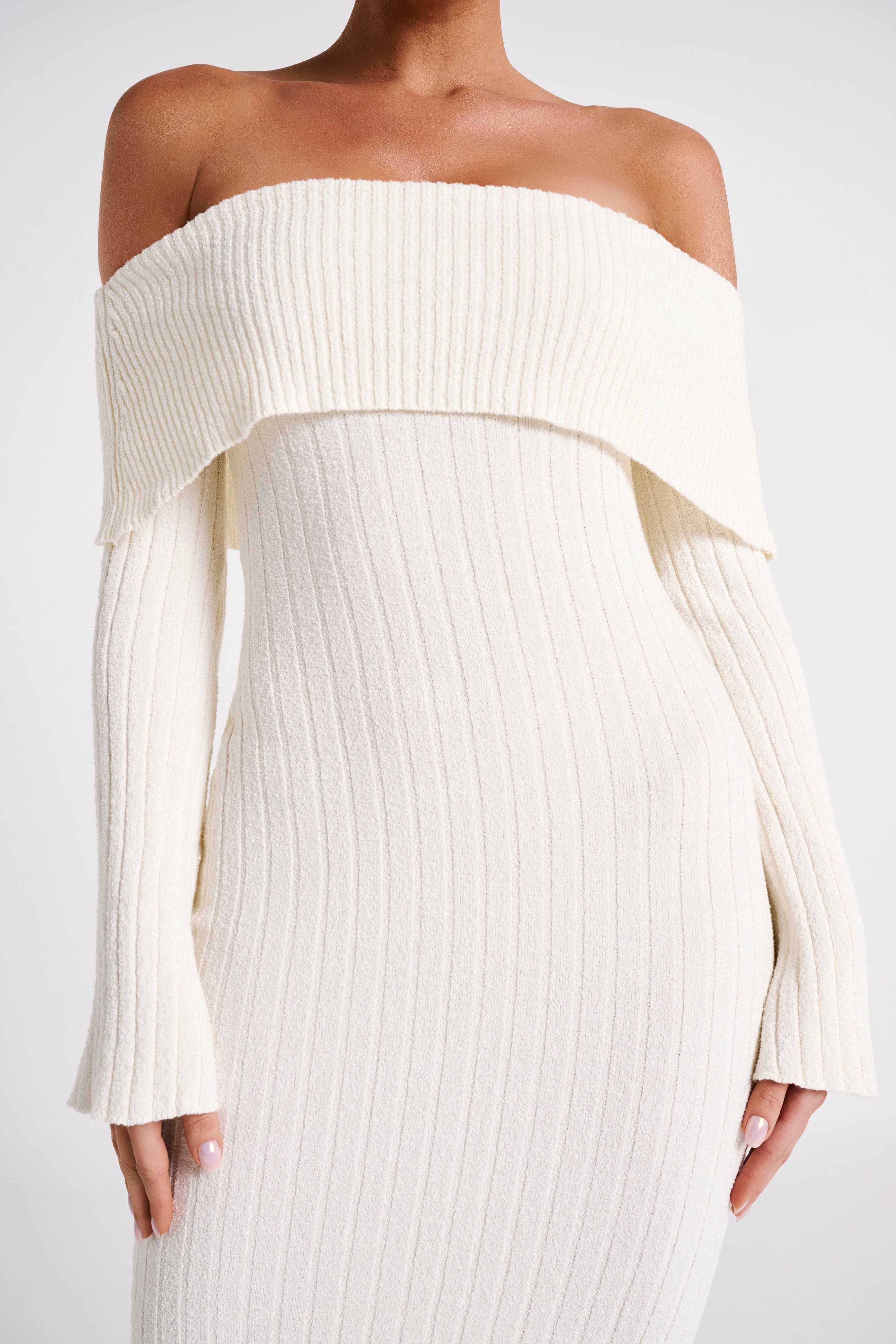 Stefania Off Shoulder Knit Dress - White