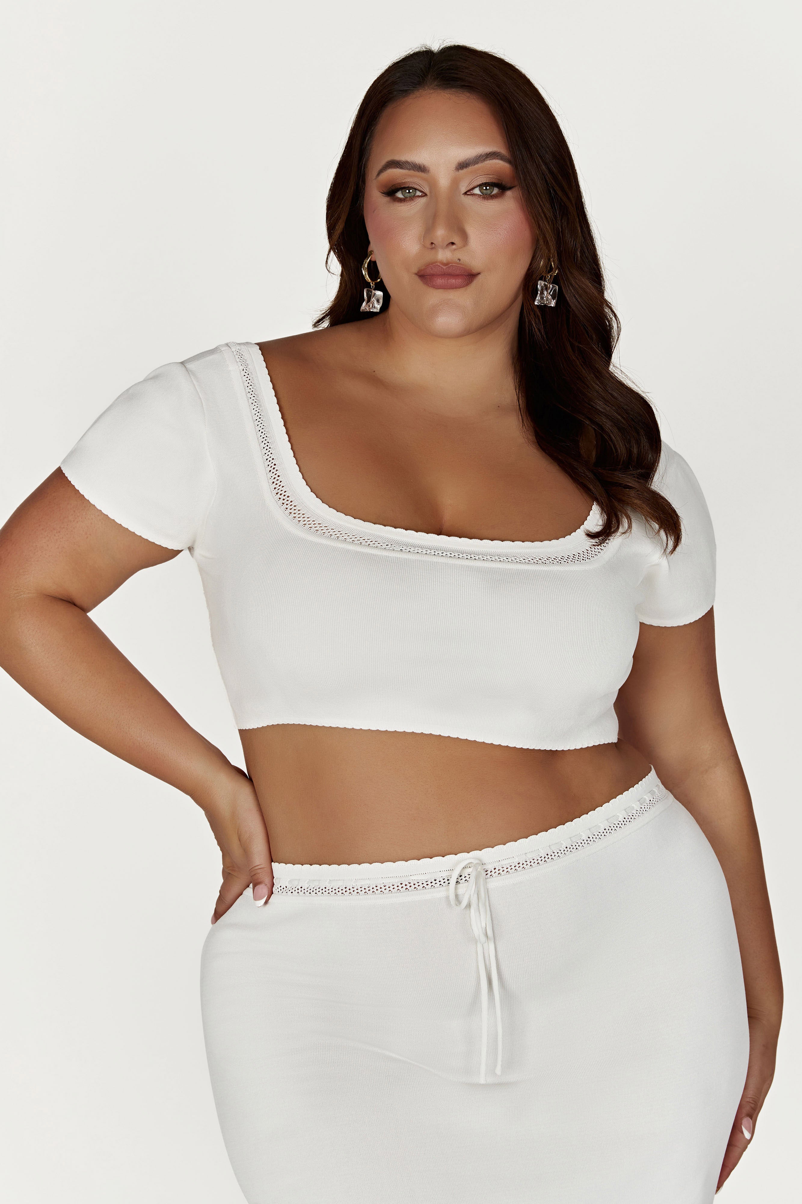 Penelope Pointelle Knit Crop Top - White