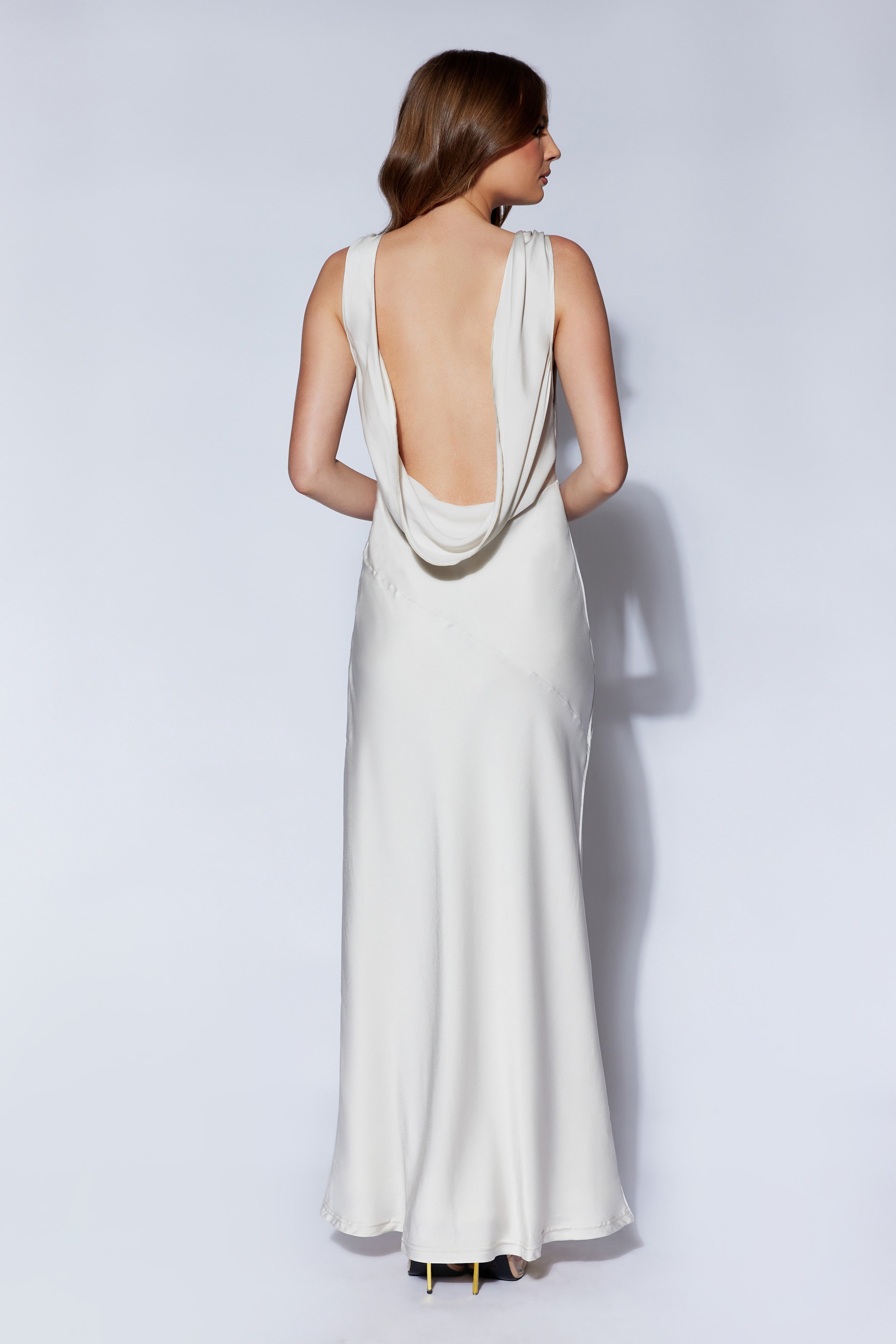 Nadia Maxi Satin Dress With Back Cowl - Silver