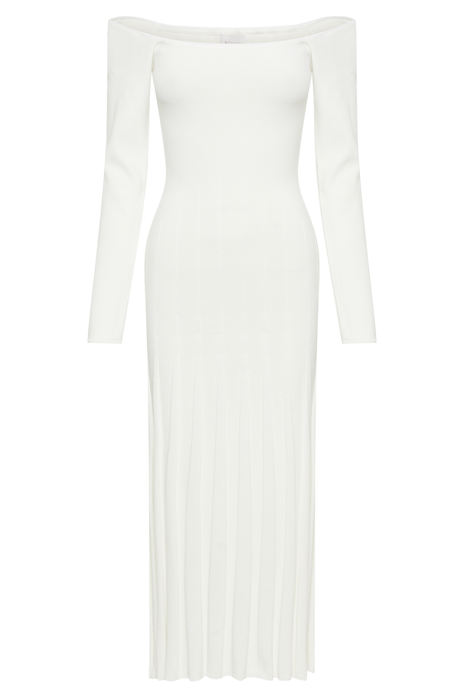 Emmeline Long Sleeve Rib Knit Midi Dress - White