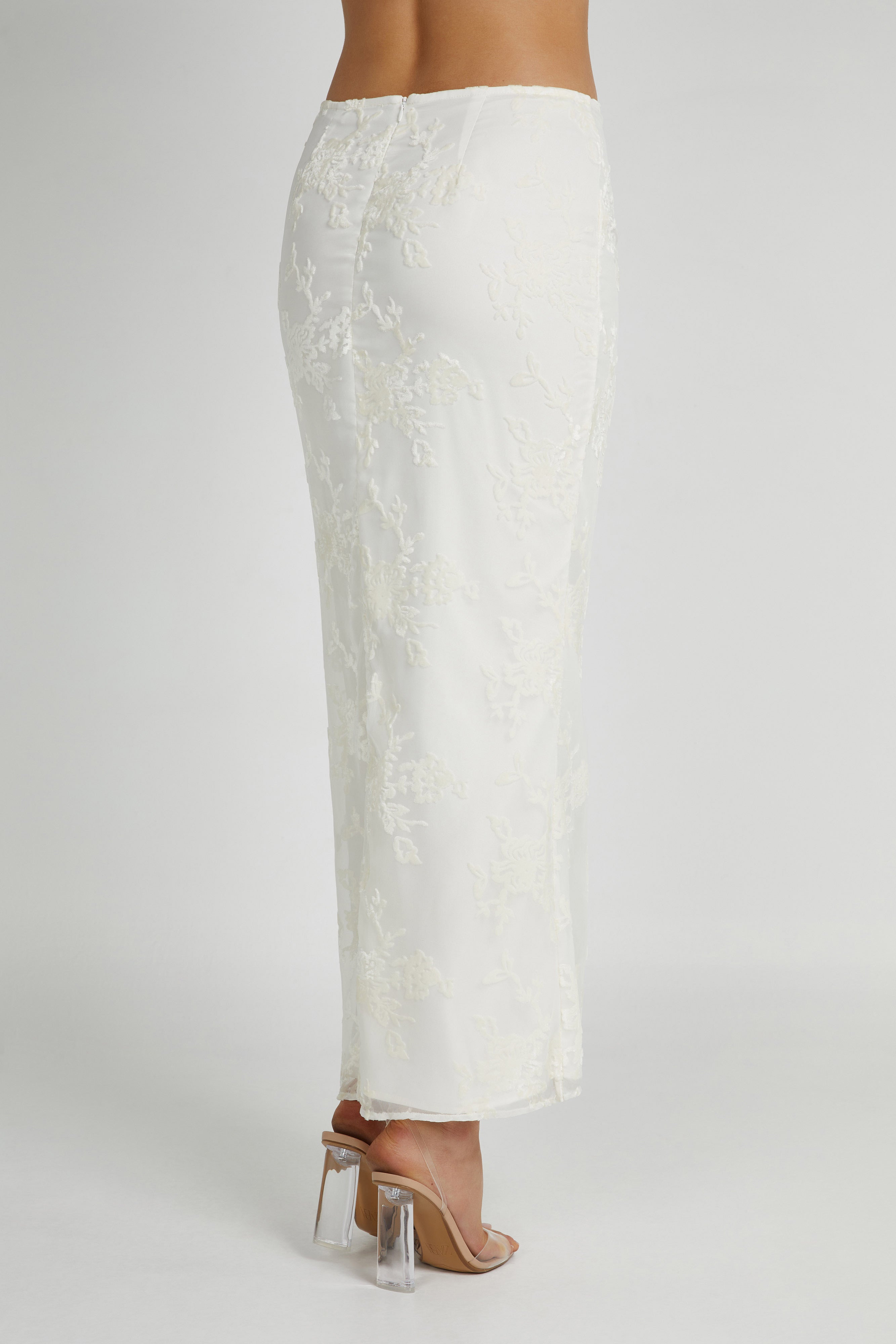 Mona Burnout Velvet Maxi Skirt - White