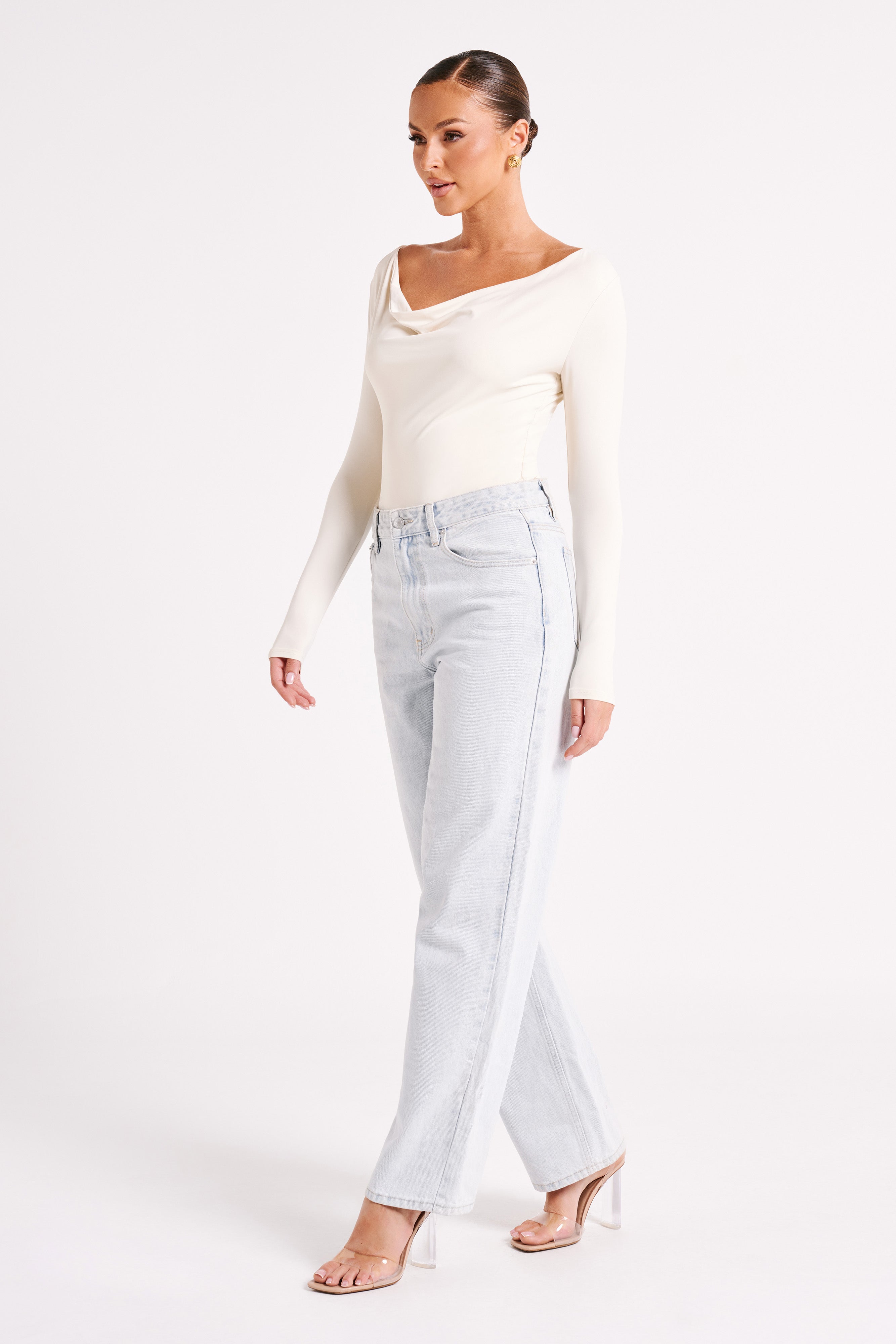 Eviana Recycled Nylon Draped Bodysuit - Sand