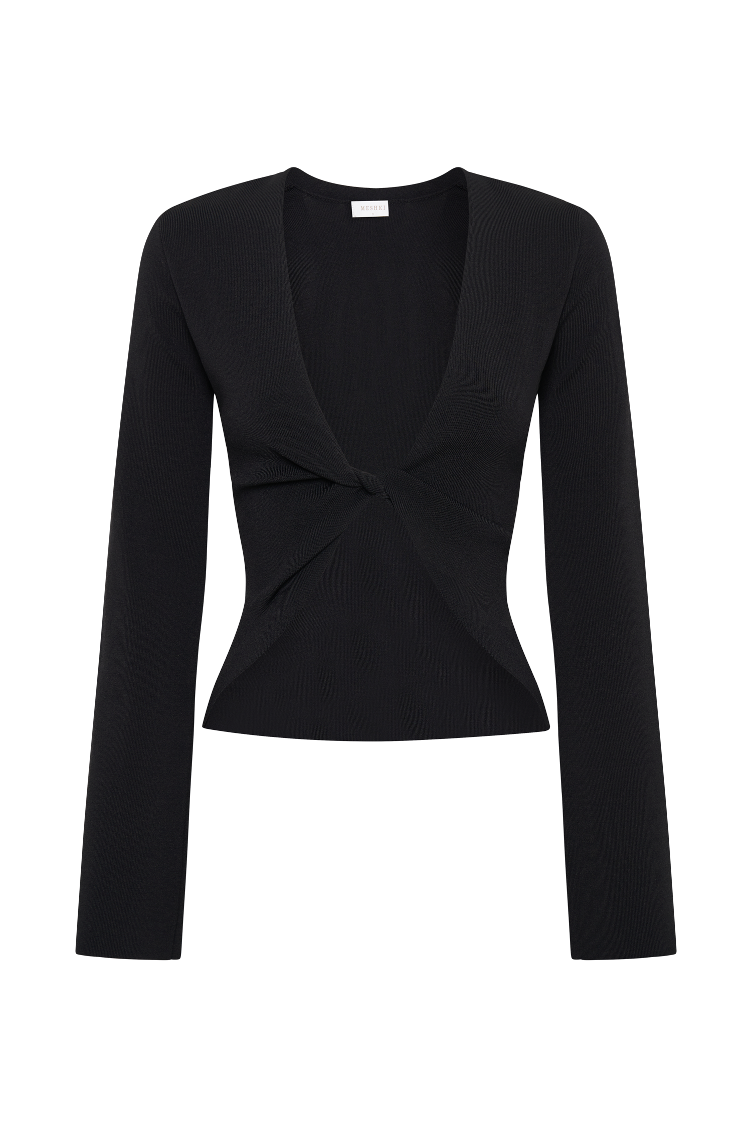 Carol Knit Twist Long Sleeve Top - Black