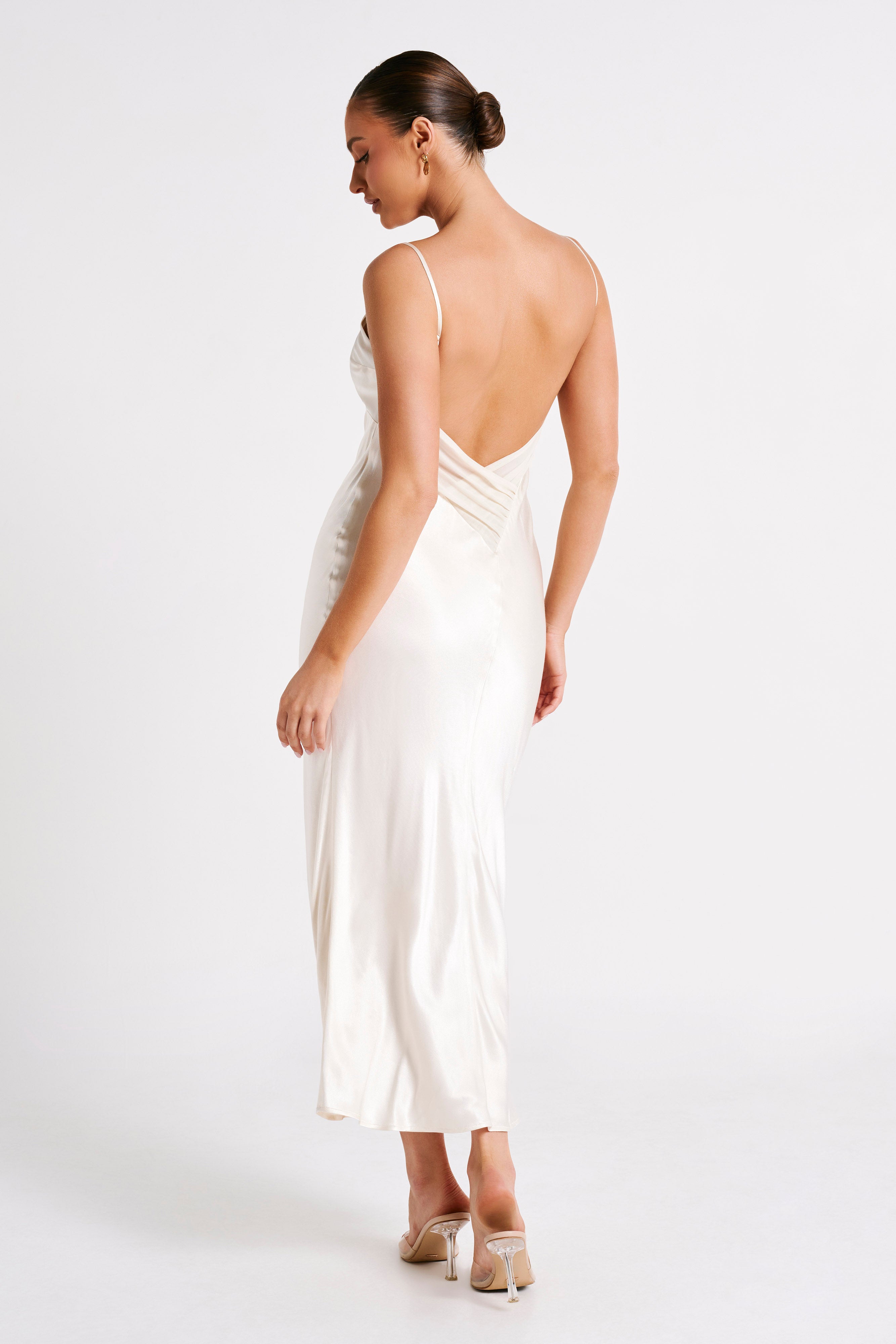 Kiko Satin Chiffon Midi Dress - Ivory