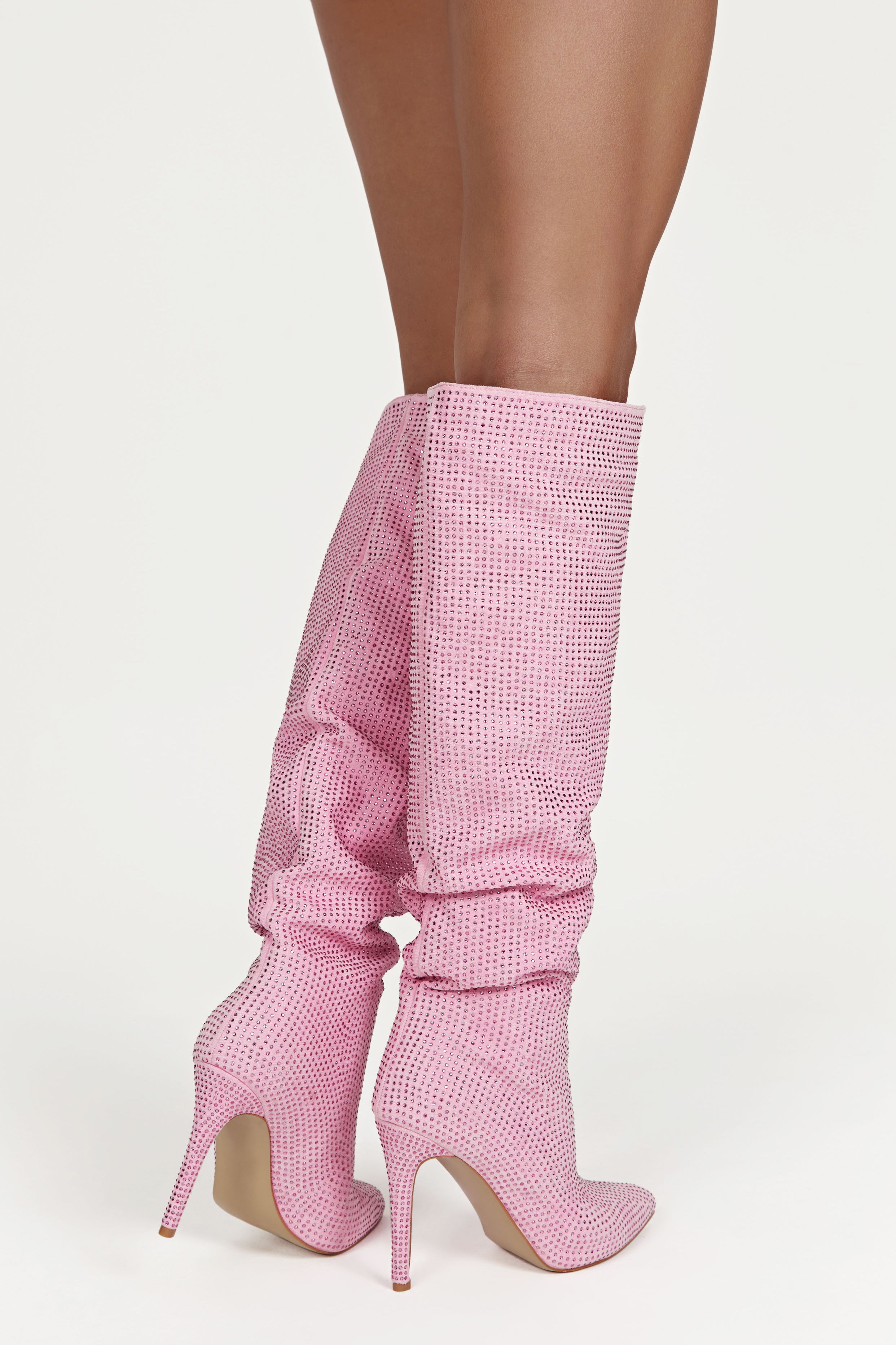 Jenner Diamante High Heel Boot - Blush Pink