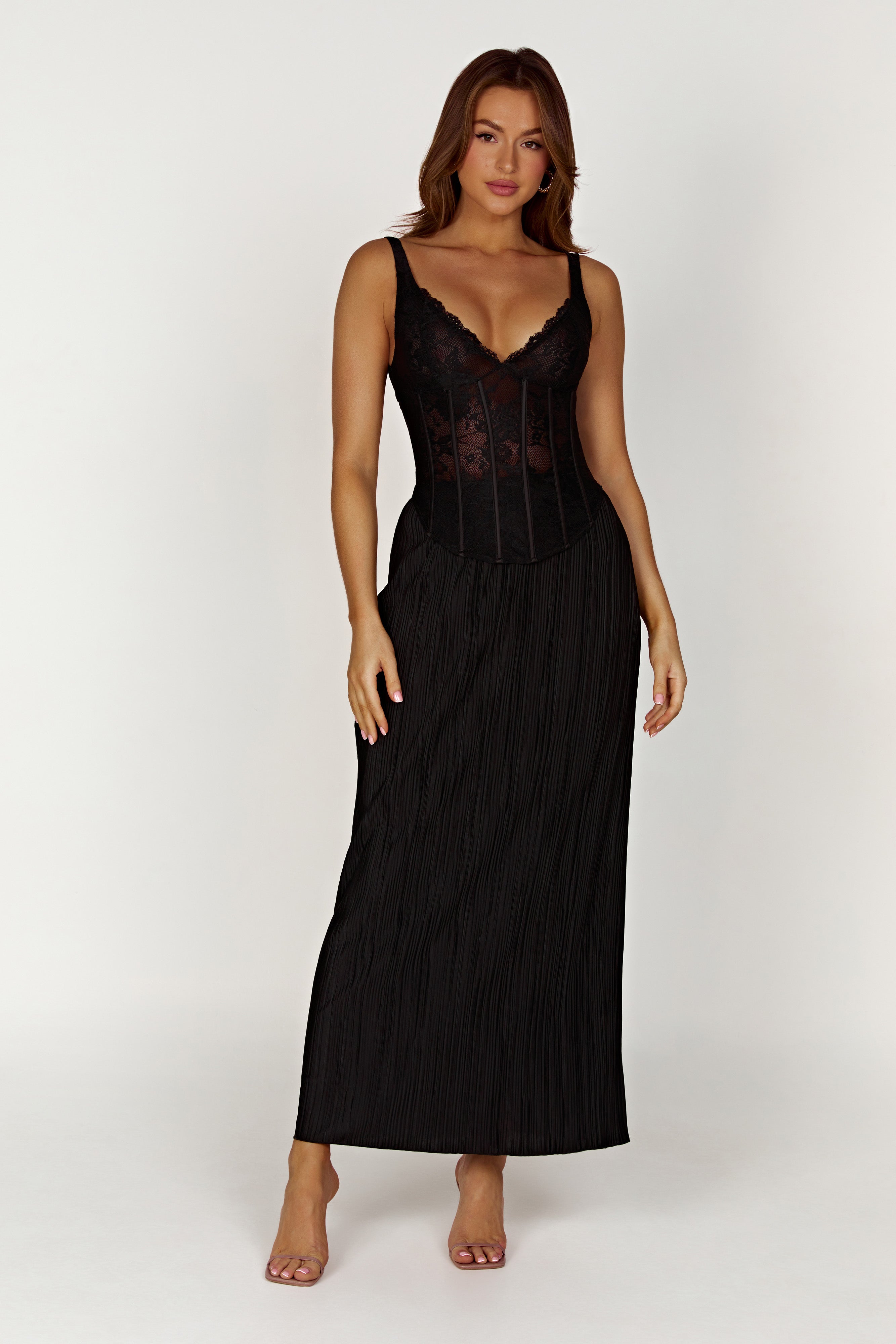 Elsie Plisse Maxi Skirt - Black