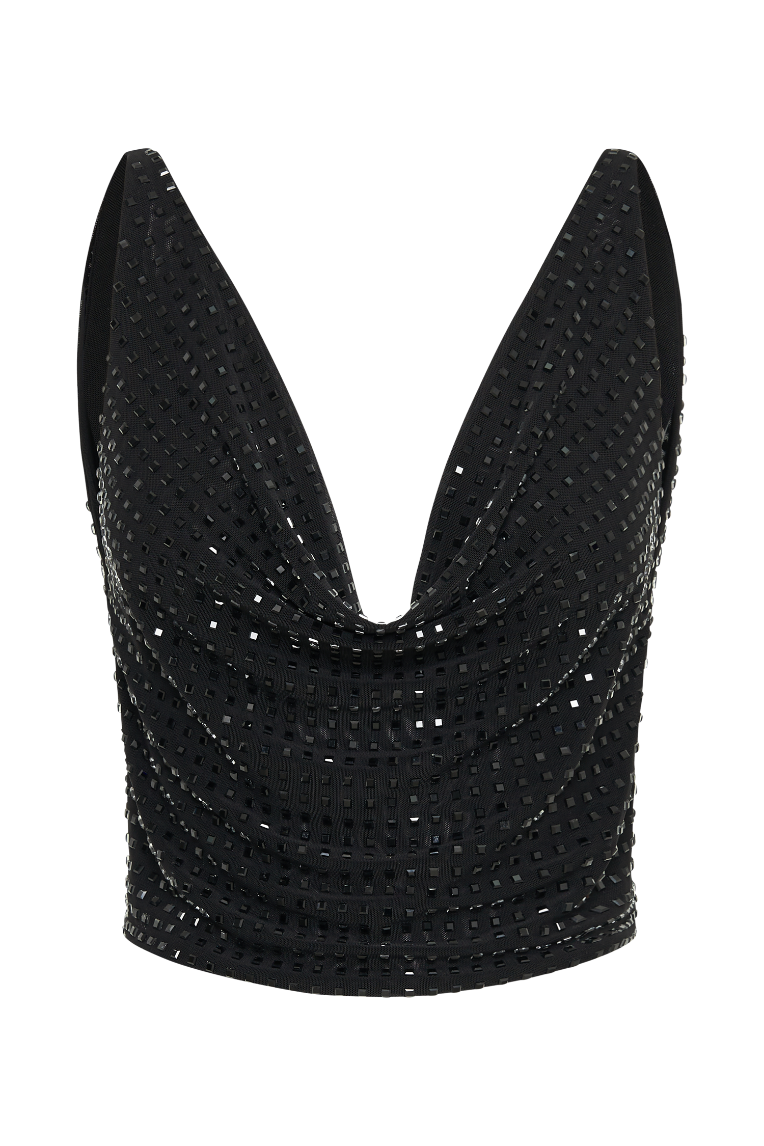 Ellery Square Diamante Cowl Top - Black