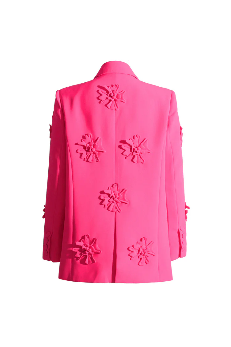 Smart Rosette Appliqu¨¦ Lapel Collar Long Sleeve Double Breasted Blazer