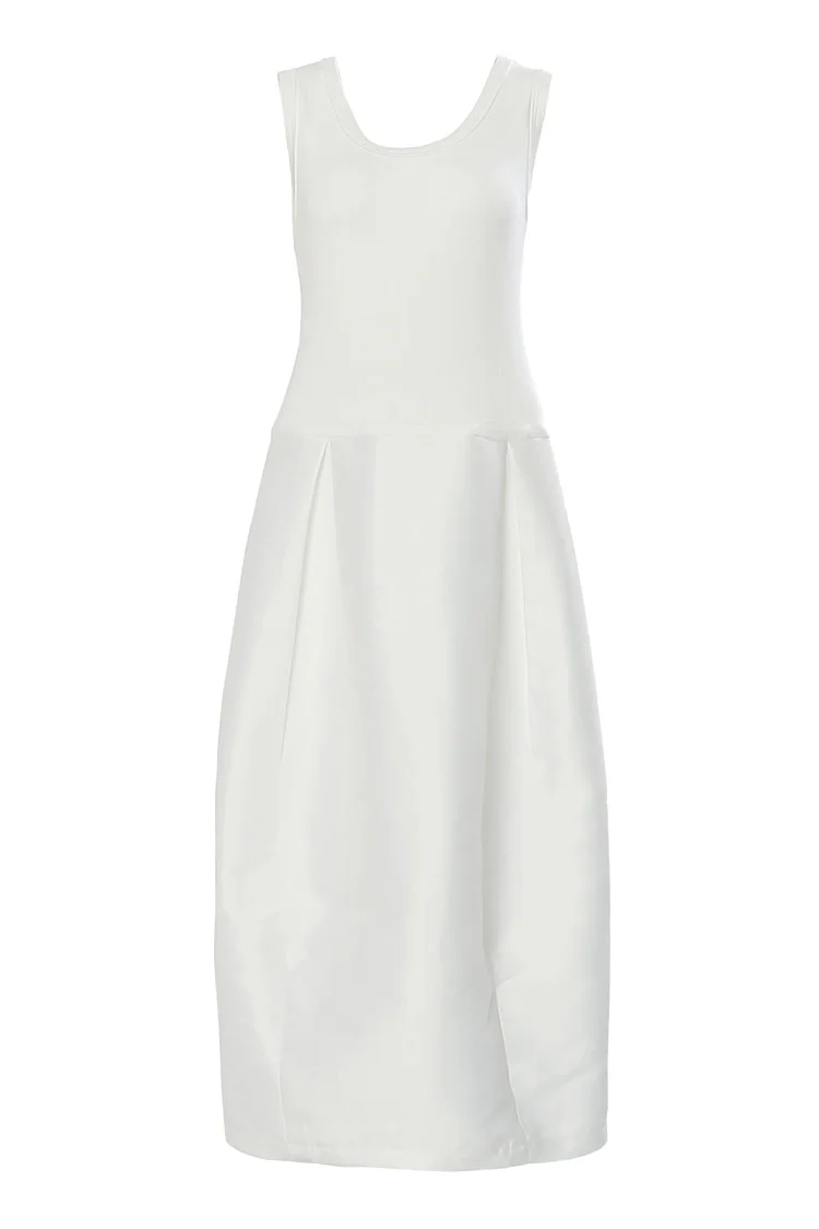 Chic Scoop Neck Sleeveless Satin Spliced Summer Split Maxi Sundress