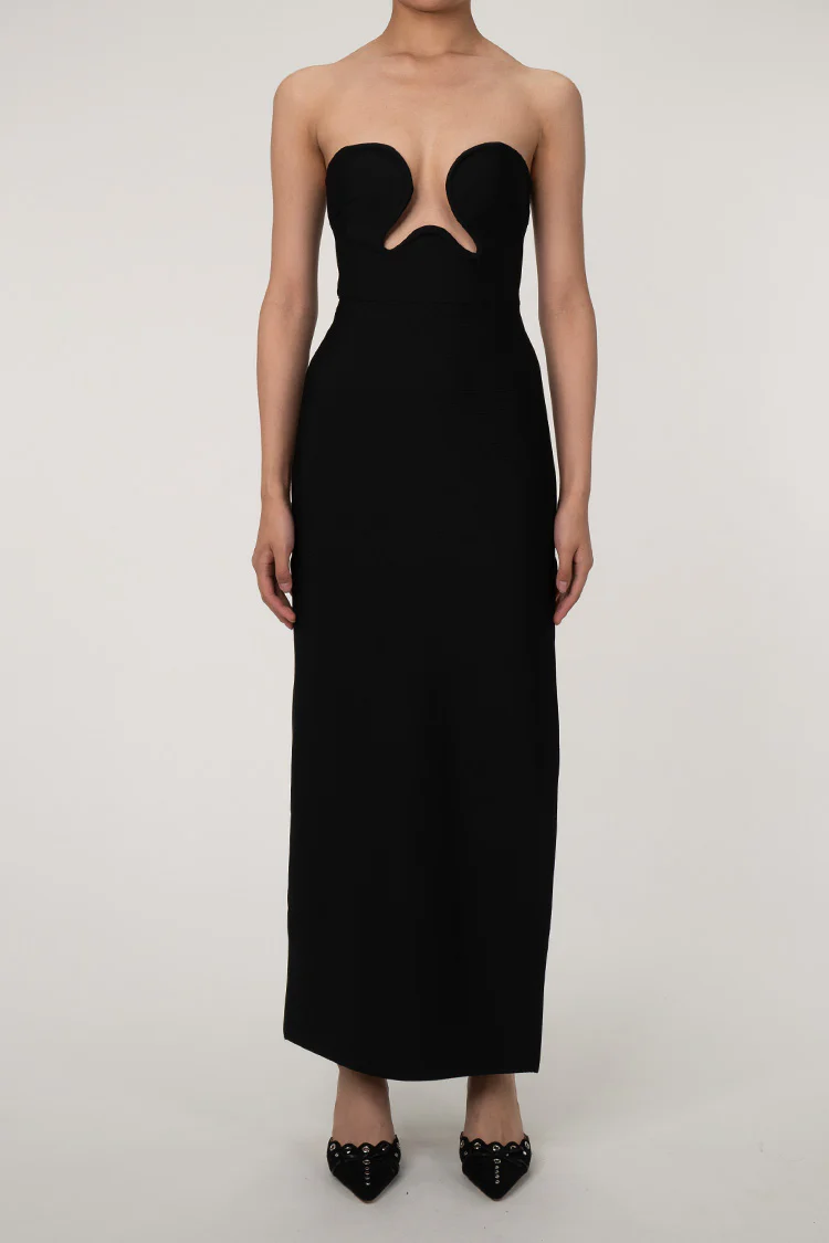 Luxury Push Up Strapless High Slit Bandage Maxi Formal Dress - Black