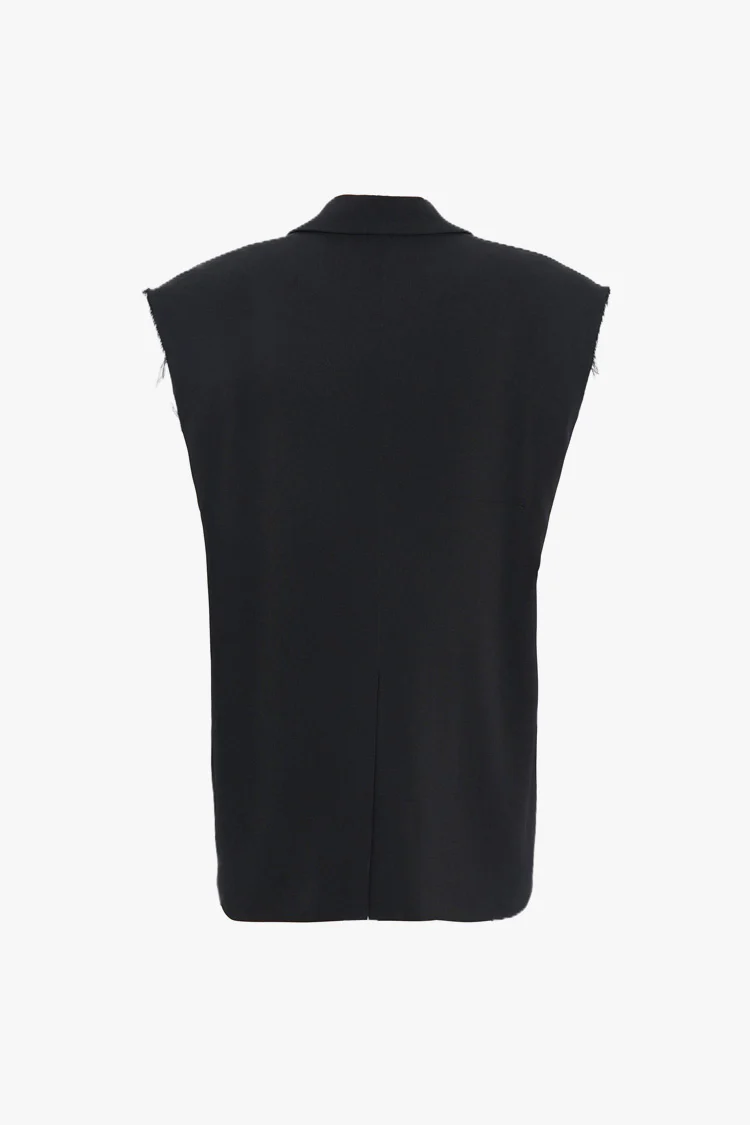 Contrast Denim Spliced Lapel Collar Single Breasted Oversized Blazer Vest