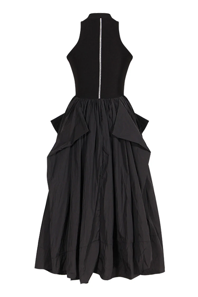 Street Goth Bicolor Mock Neck Sleeveless Fit & Flare Ruched Midi Sundress