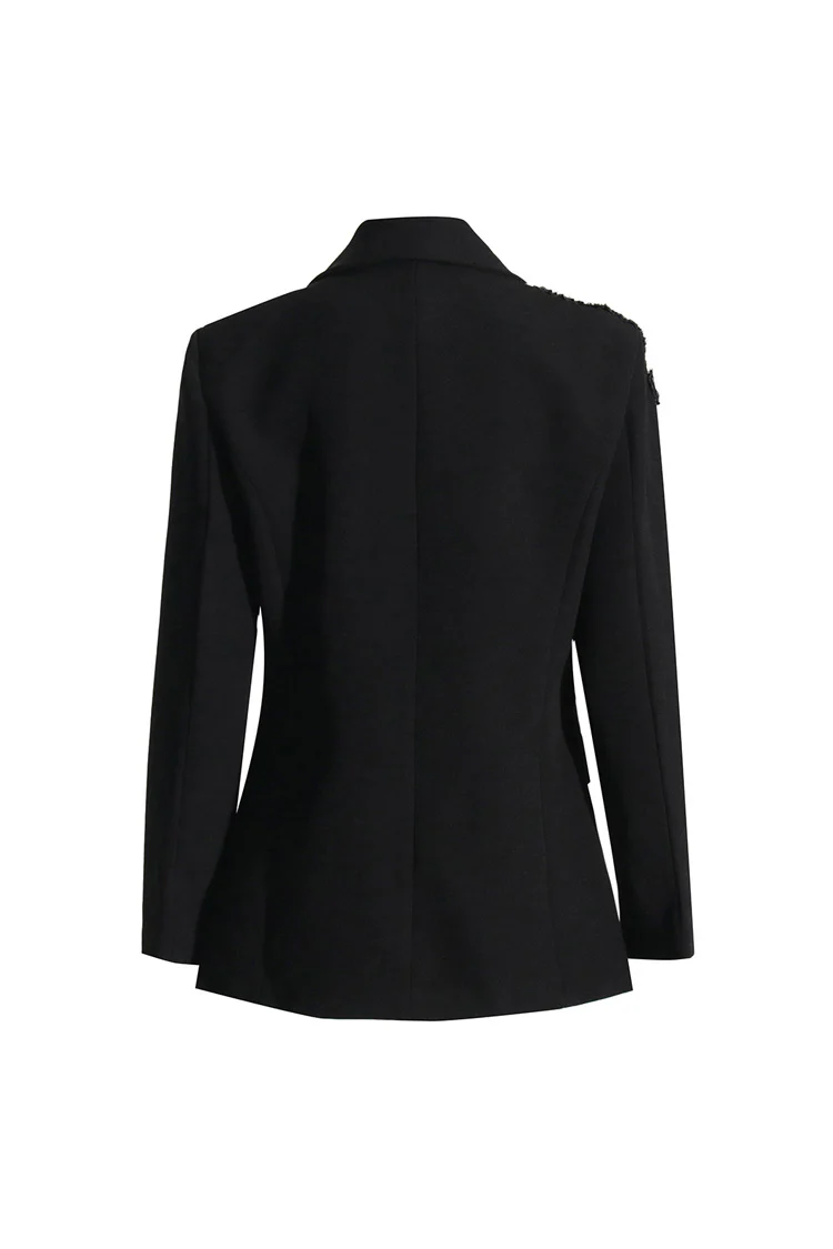 Graceful Lapel Long Sleeve Cinched Waist Floral Crystal Party Blazer