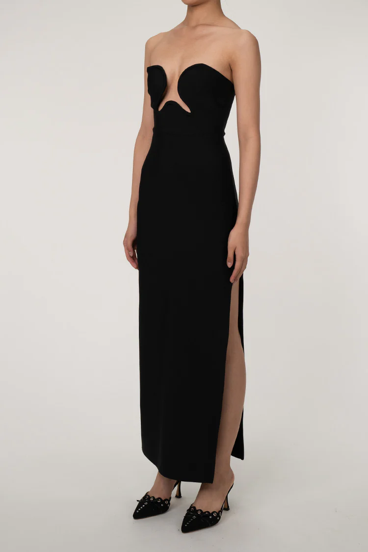 Luxury Push Up Strapless High Slit Bandage Maxi Formal Dress - Black