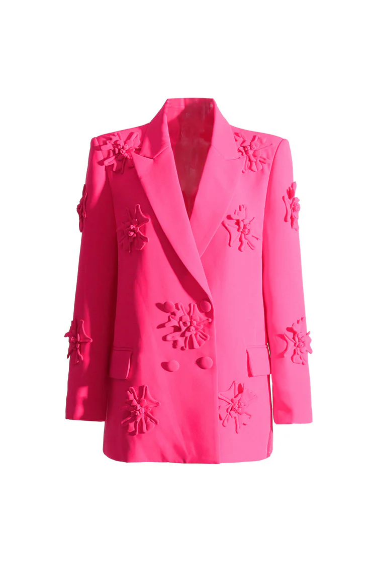 Smart Rosette Appliqu¨¦ Lapel Collar Long Sleeve Double Breasted Blazer