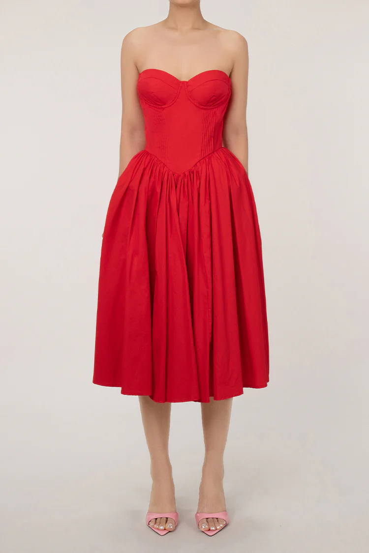 Sexy Bustier Strapless Drop Waist Fit & Flare Cocktail Party Midi Dress
