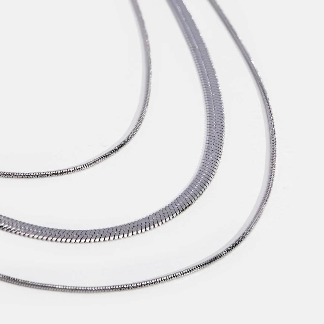 Silver Multi-Layered Chain  Necklace