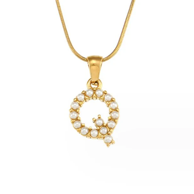 Letter Pearl Charm Necklace