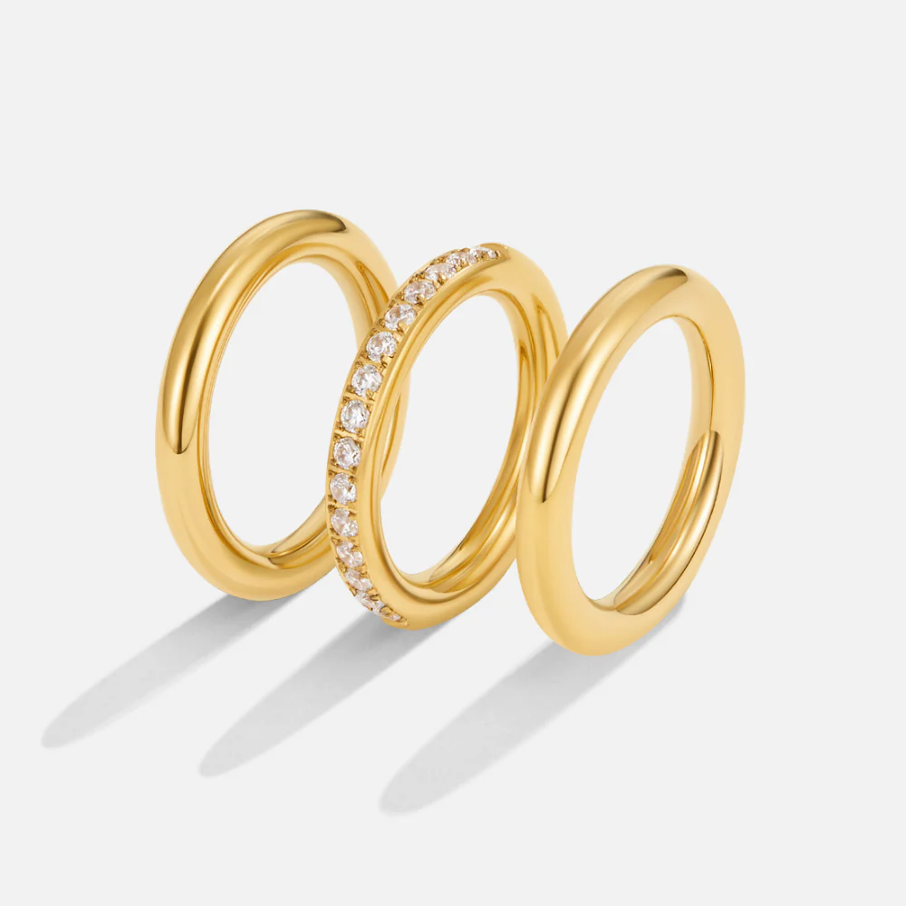 Vana Trio Gold & Crystal Ring Set