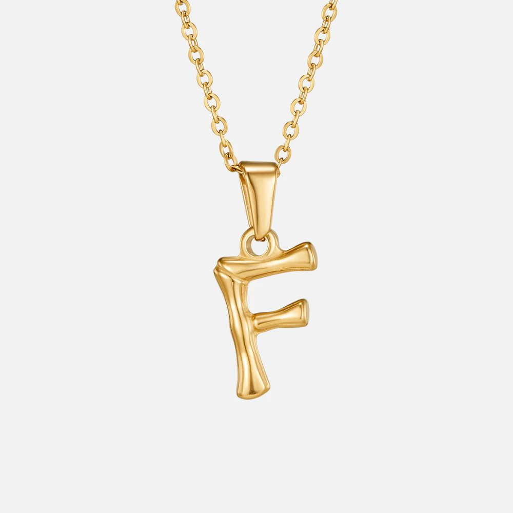 Golden Bamboo Letter Pendant Necklace