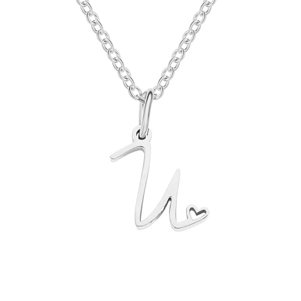 Silver Letter Heart Necklace