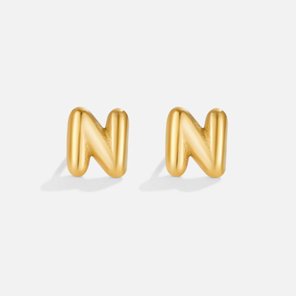 Gold Bubble Letter Earrings