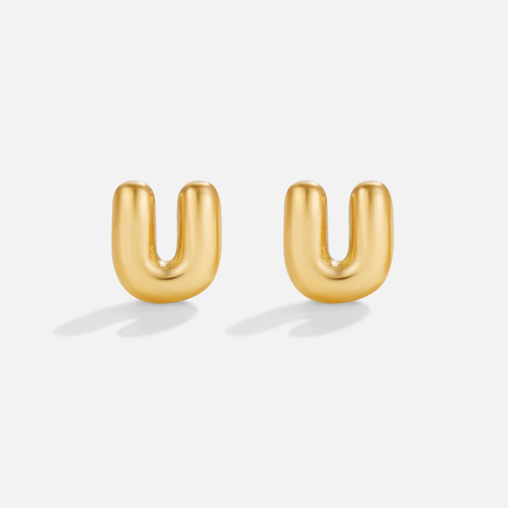 Gold Bubble Letter Earrings