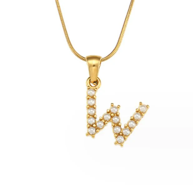 Letter Pearl Charm Necklace