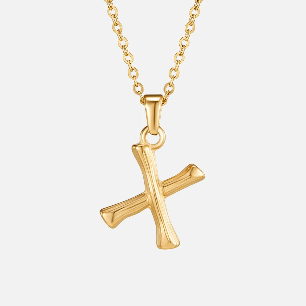 Golden Bamboo Letter Pendant Necklace