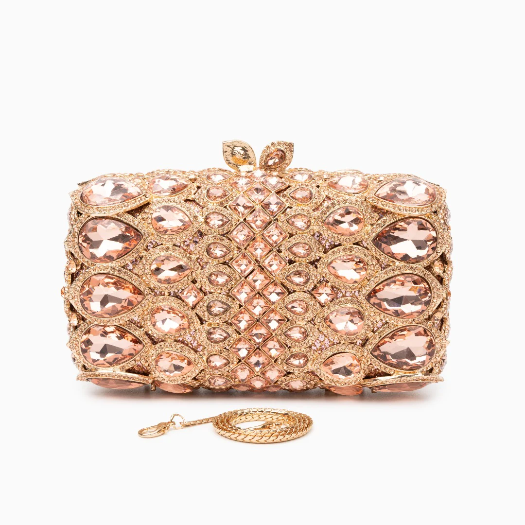 (CS) Reina Rhinestones Crystals Clutch Bag - Rose Gold