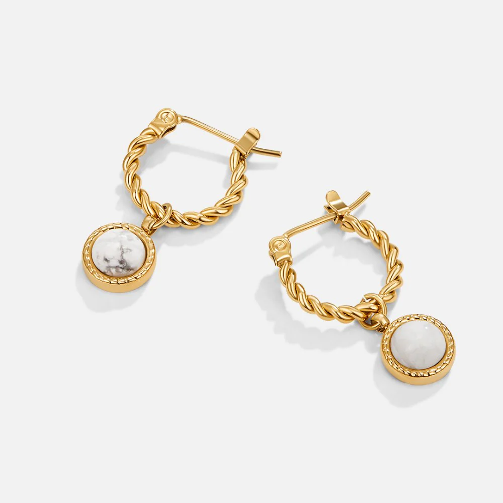 White Agate Twisted Hoop Earrings