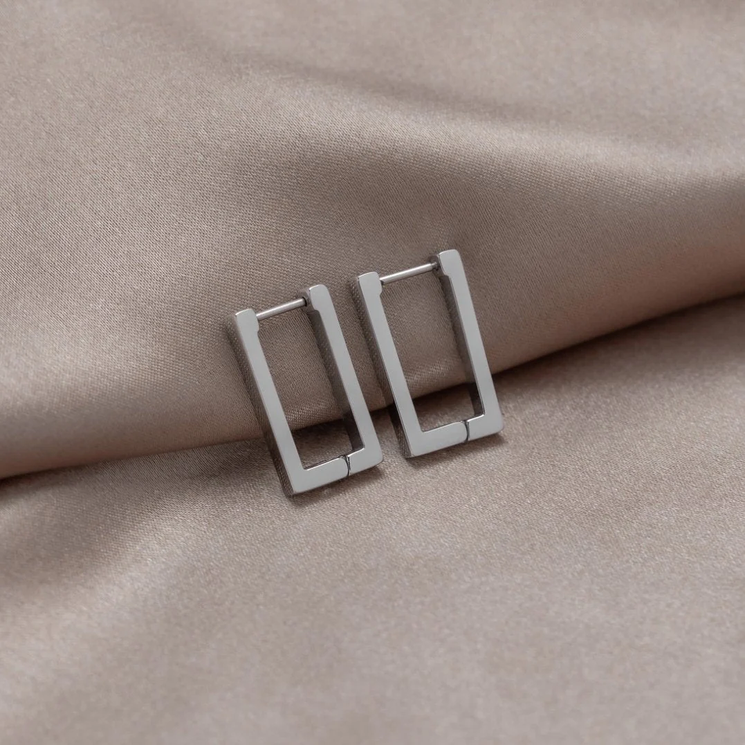 Silver Rectangle Hoop Earrings