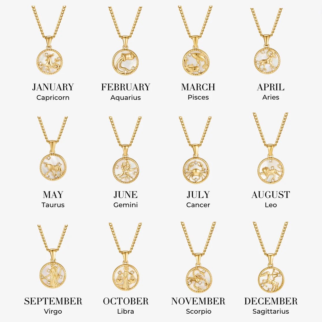 White Shell Zodiac Coin Necklace
